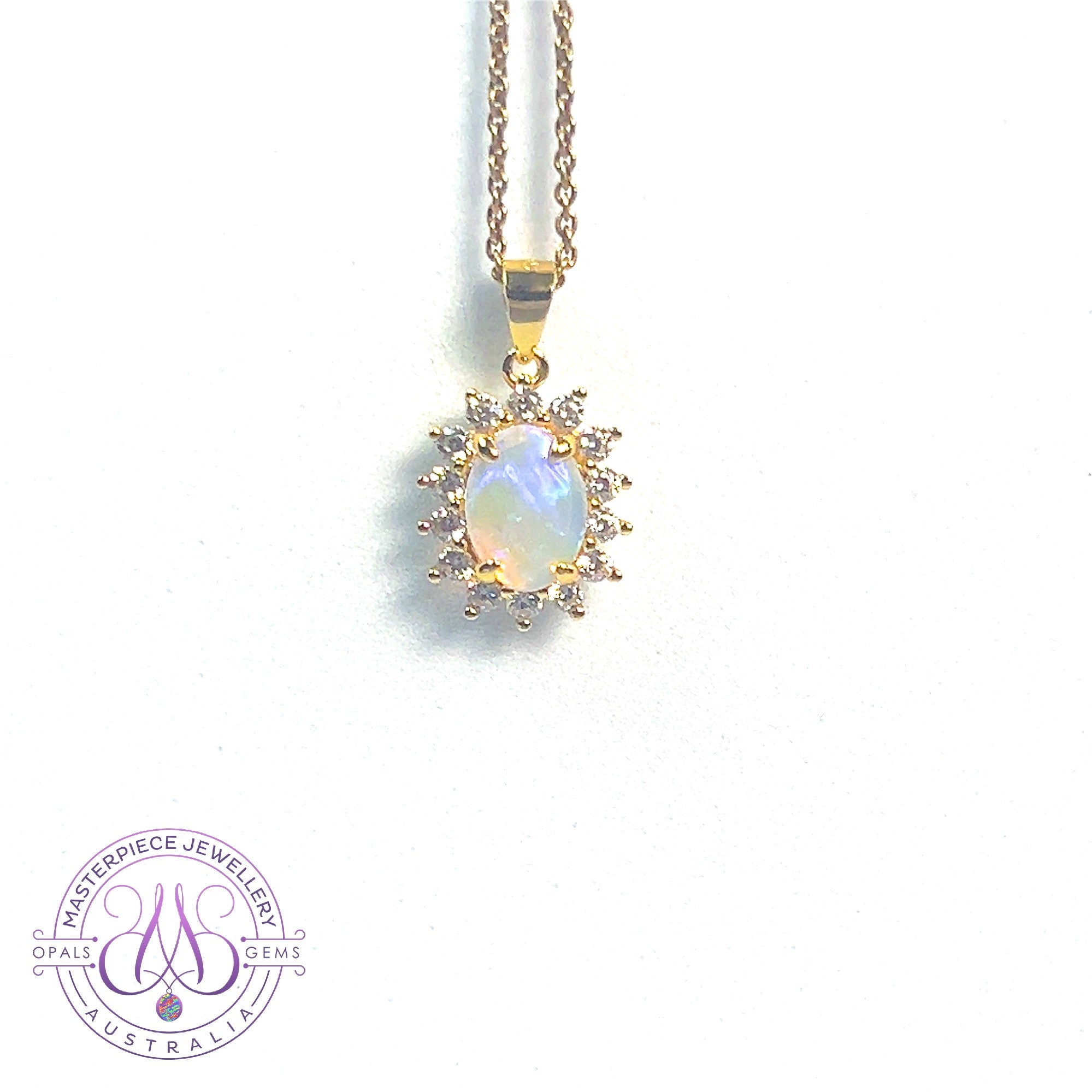 Gold plated Sterling Silver 8x6mm Light Opal cluster pendant
