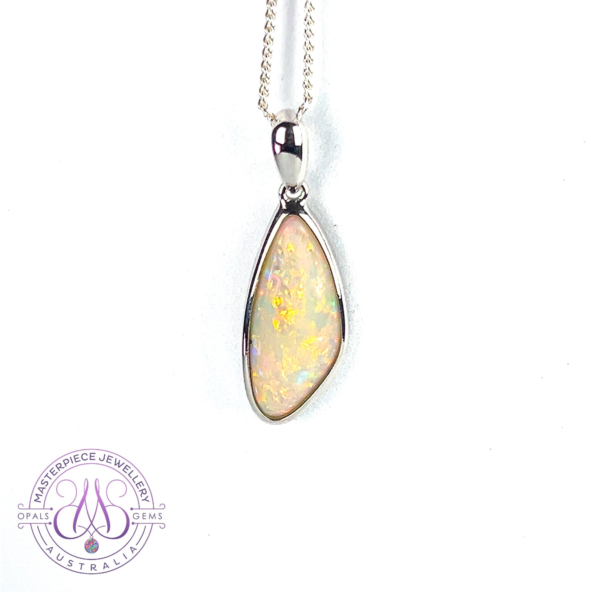 Sterling Silver White Opal freeform bezel set pendant