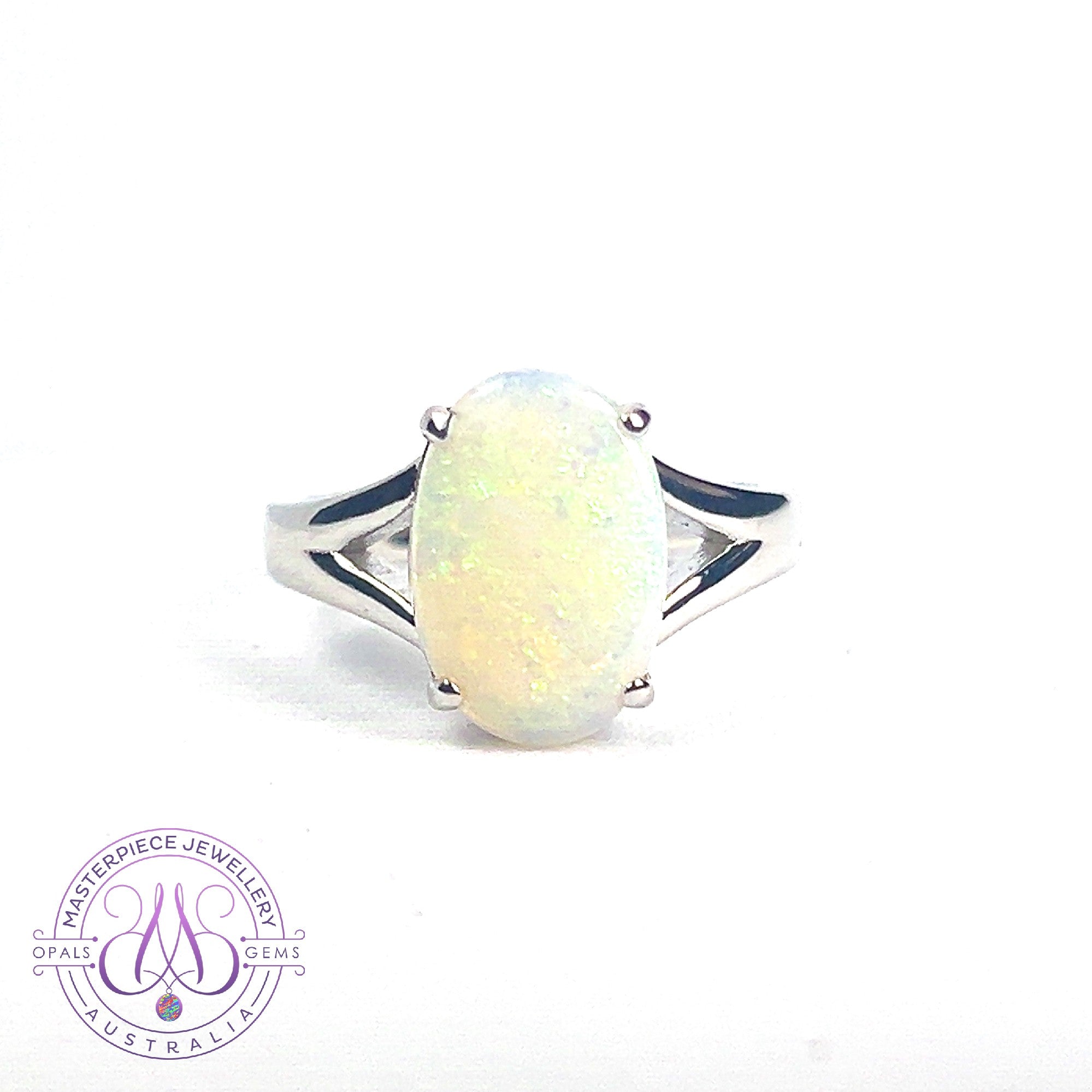 Sterling Silver split shank White Opal 2.25ct ring claw set