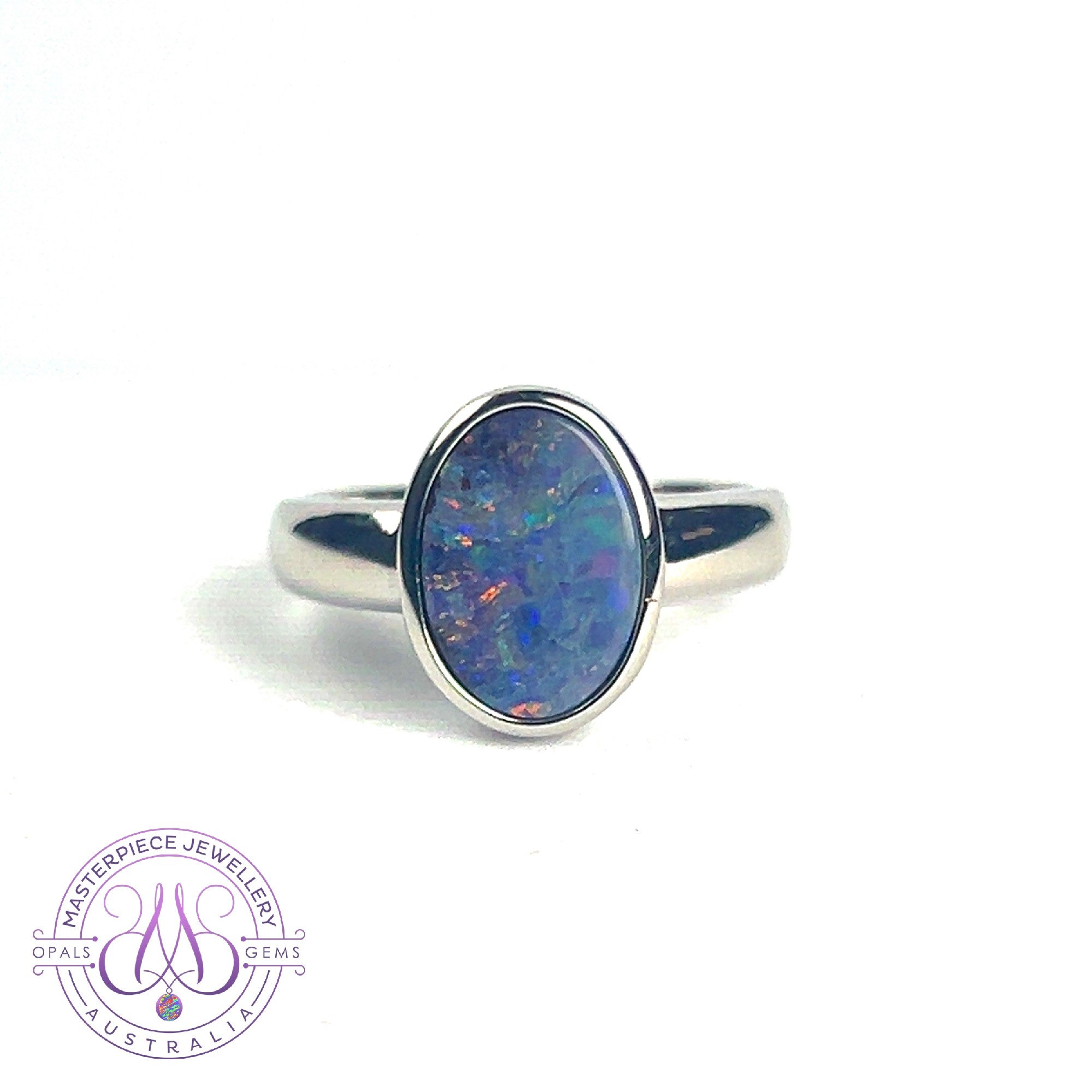 Sterling Silver Oval boulder opal 1.84ct bezel ring