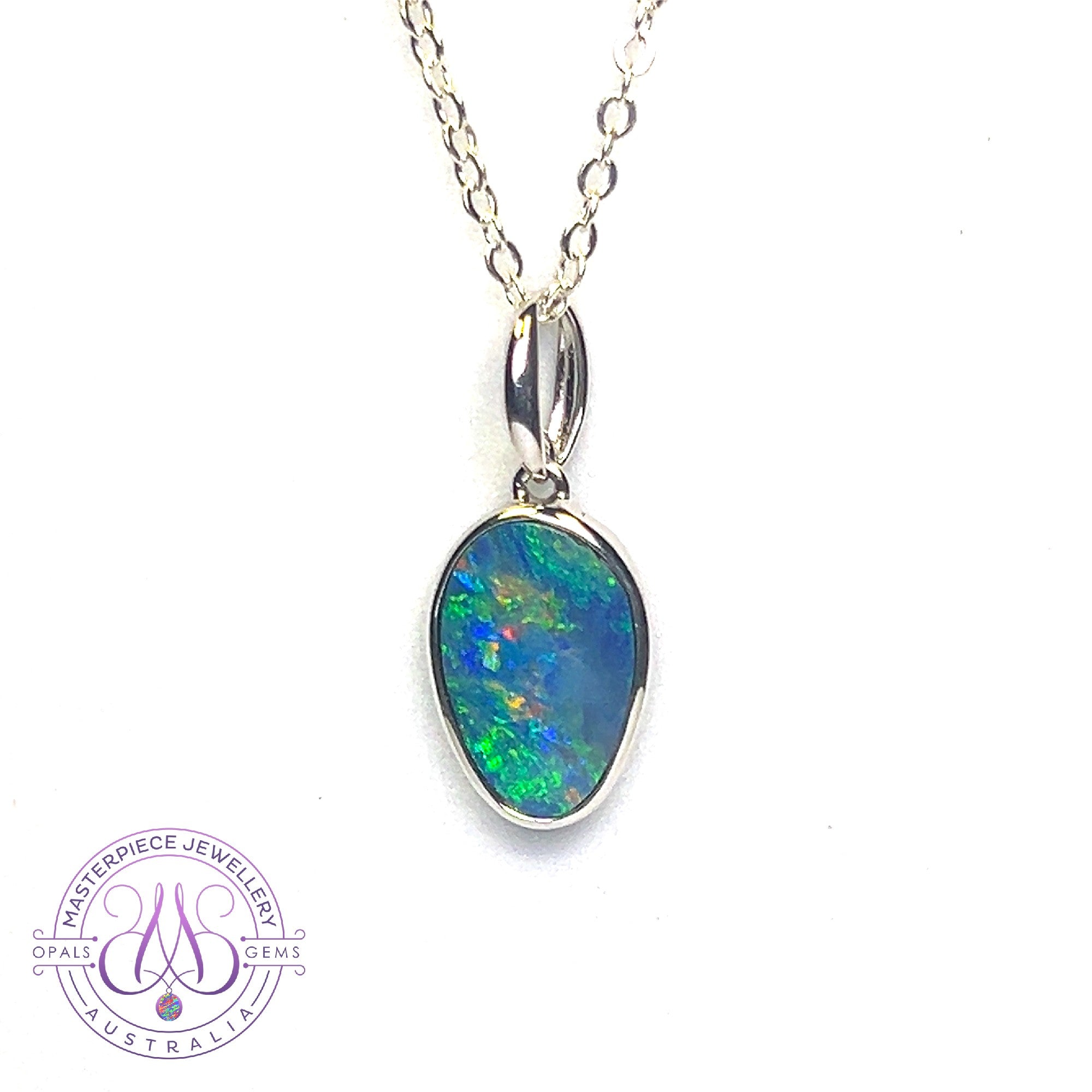 Sterling Silver Opal doublet drop shape pendant