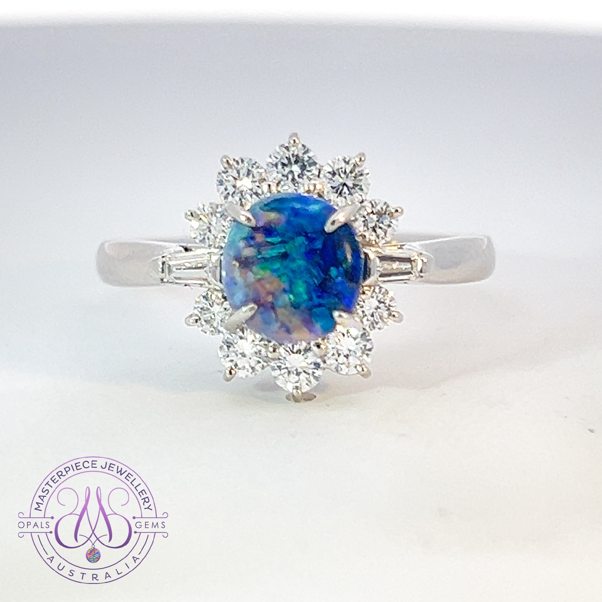 One Platinum Black Opal 1.17ct and Diamond 0.72ct ring