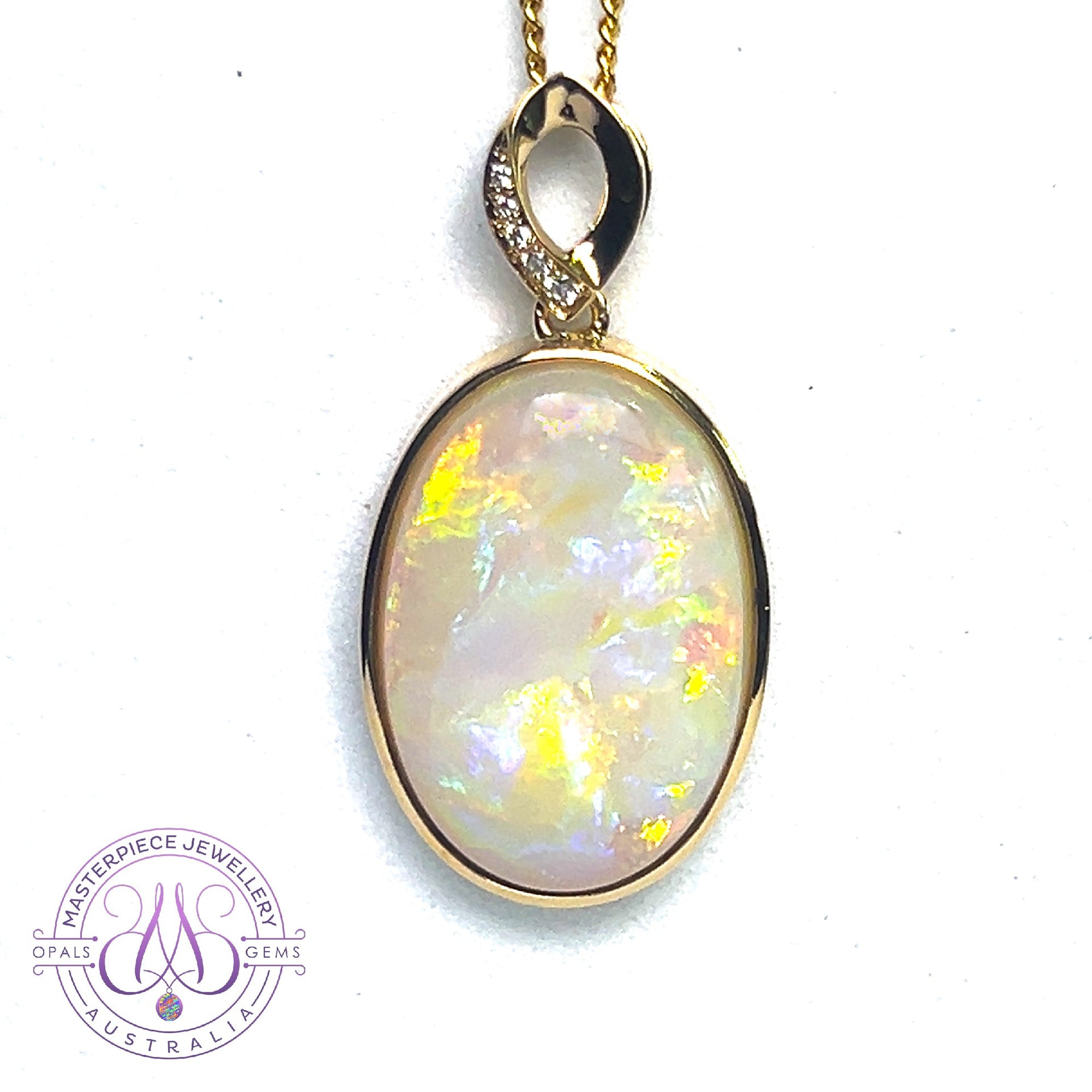 14kt Yellow Gold Large Opal oval shape pendant bezel set