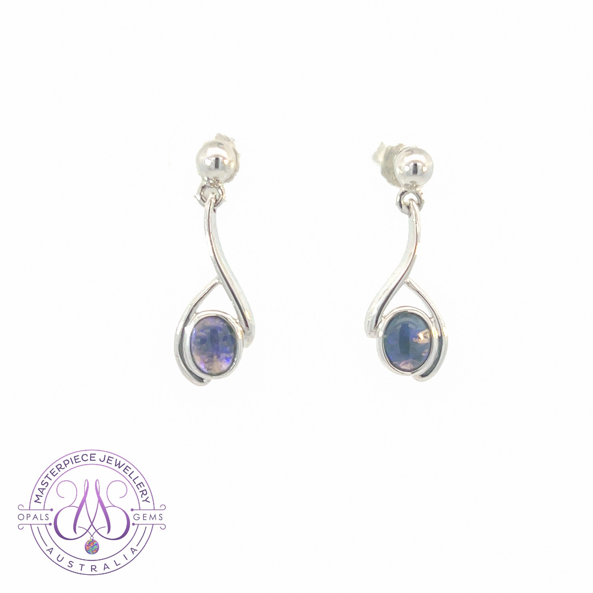 Pair of Sterling Silver dangling 5x3mm Blue Black Opals  earrings