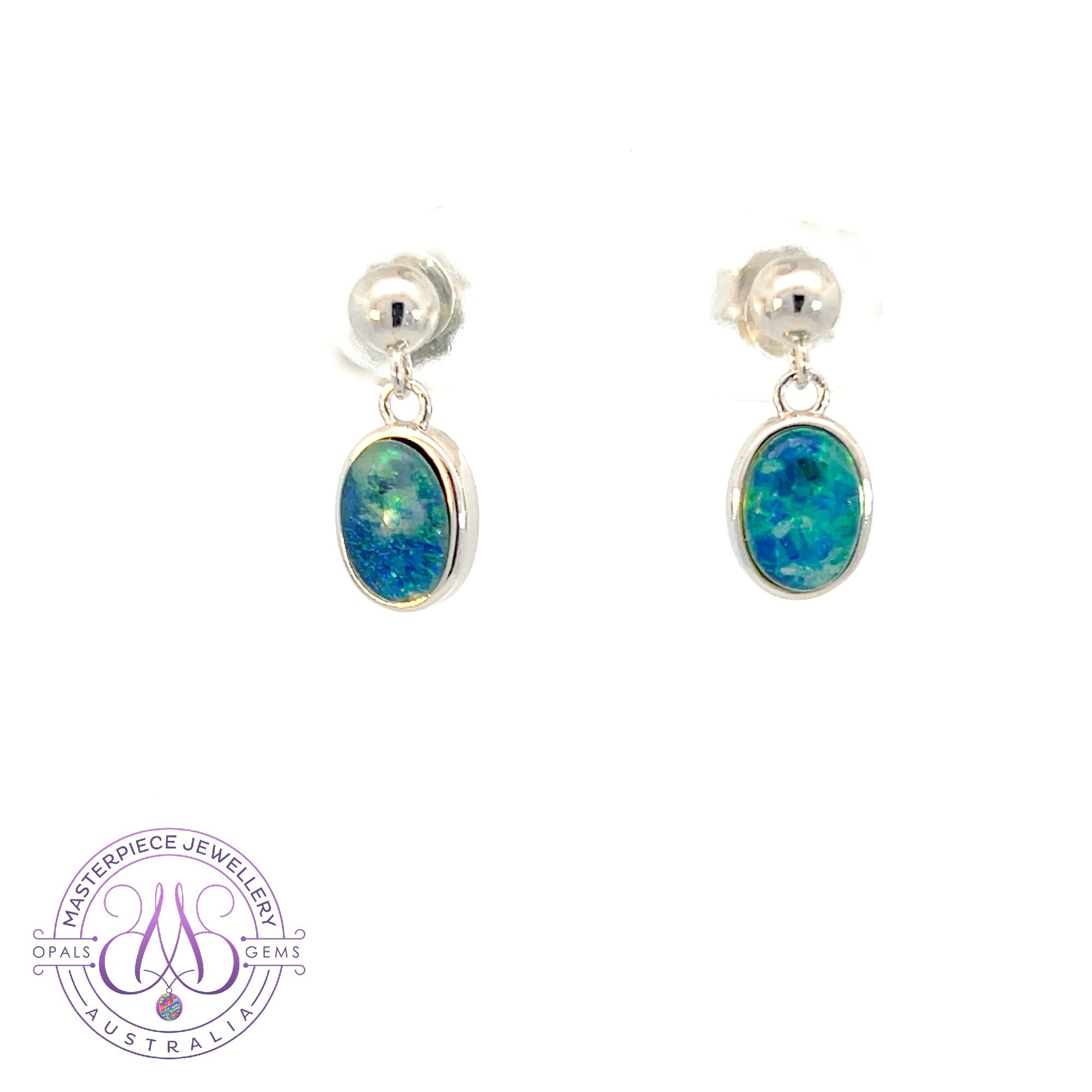 Sterling Silver short drop 7x5mm Opal triplet earrings