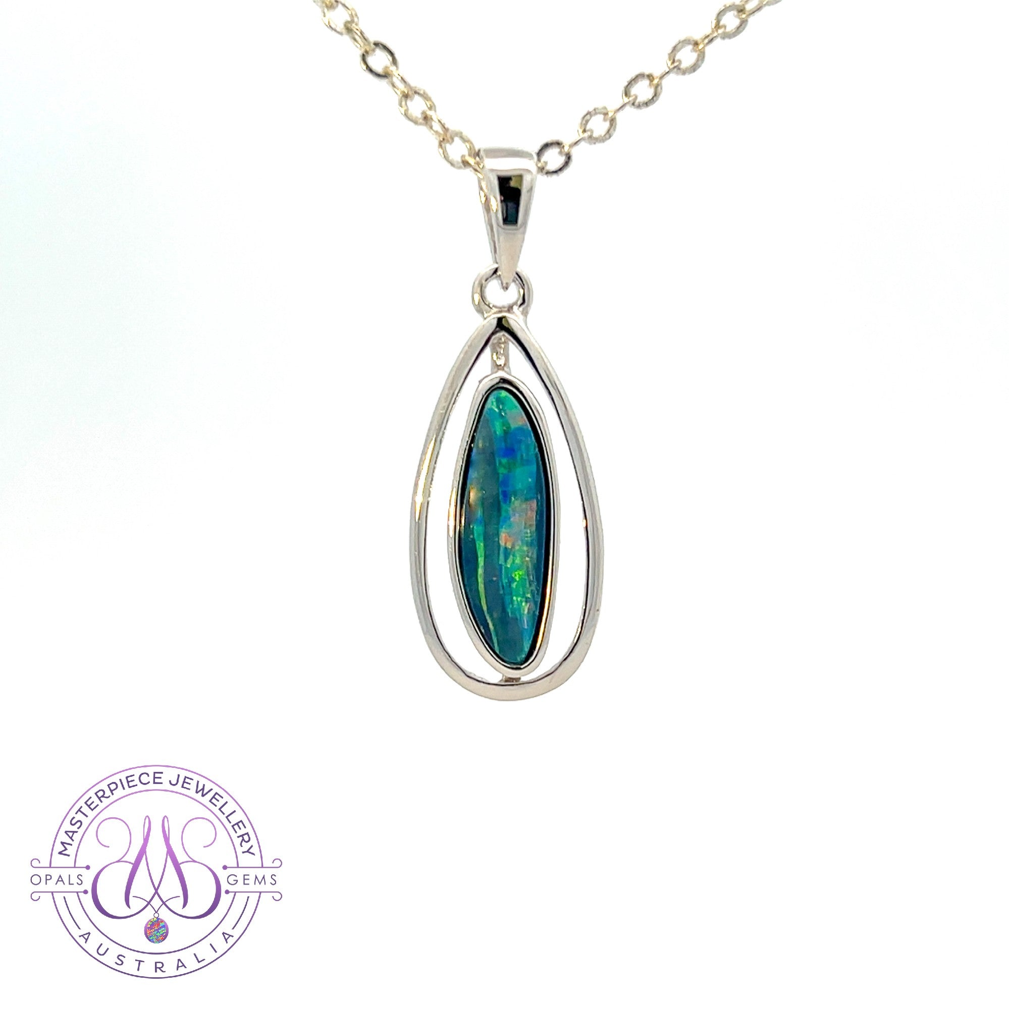 Sterling Silver pearshape drop style pendant with opal doublet