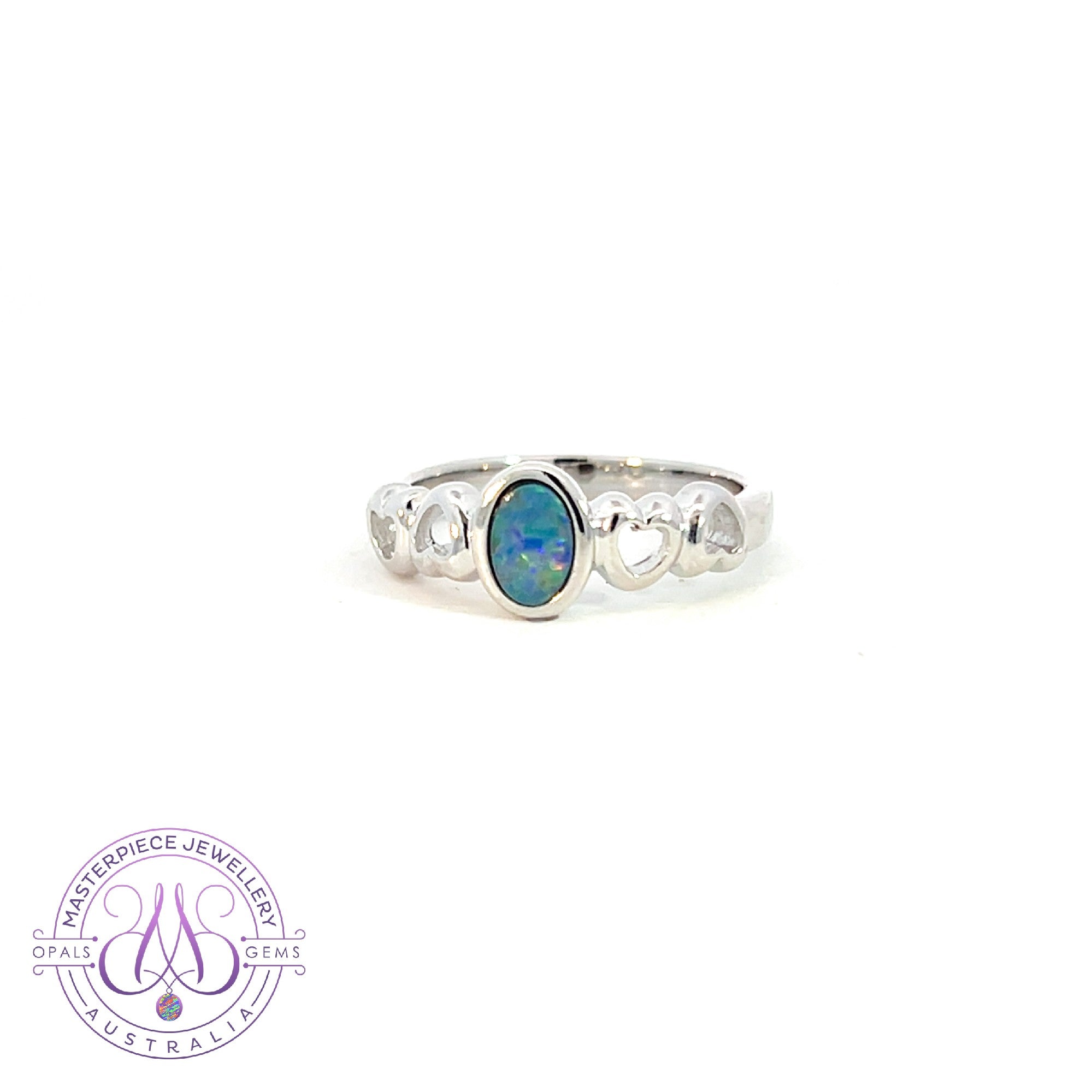 Sterling Silver 6x4mm Opal doublet heart cut out design ring