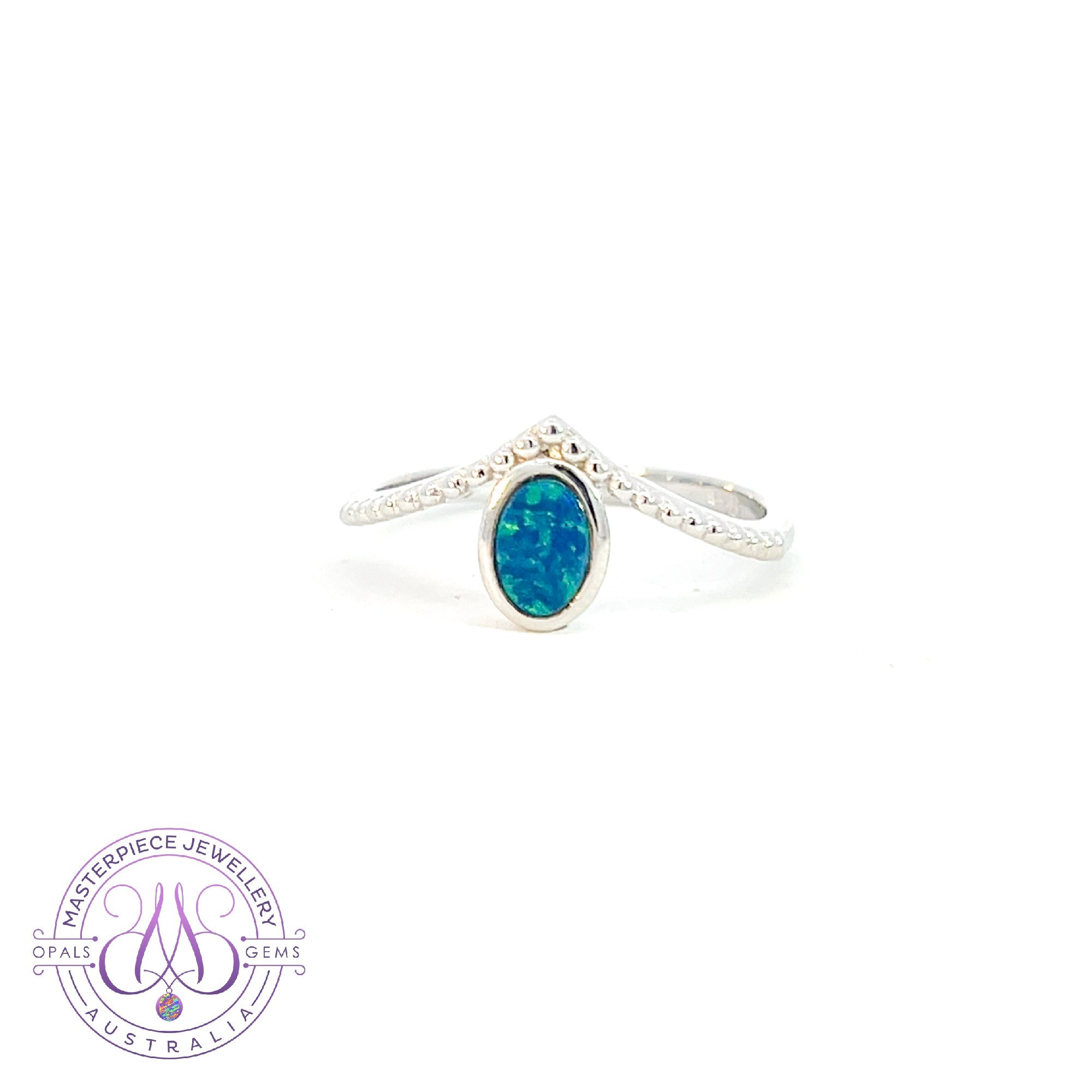 Sterling Silver Oval 6x4mm doublet Opal V-shape ring