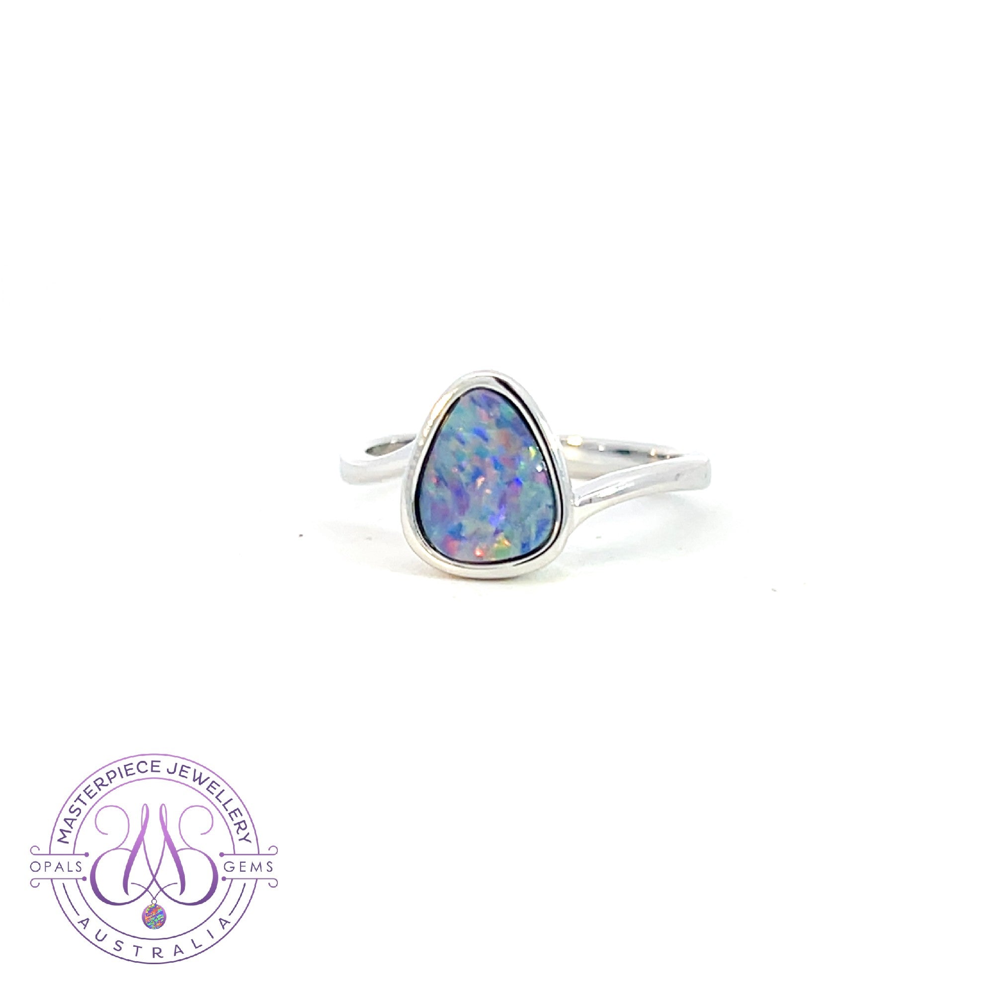 Sterling Silver triangle shape Purple Red Blue Opal solitaire bezel set ring