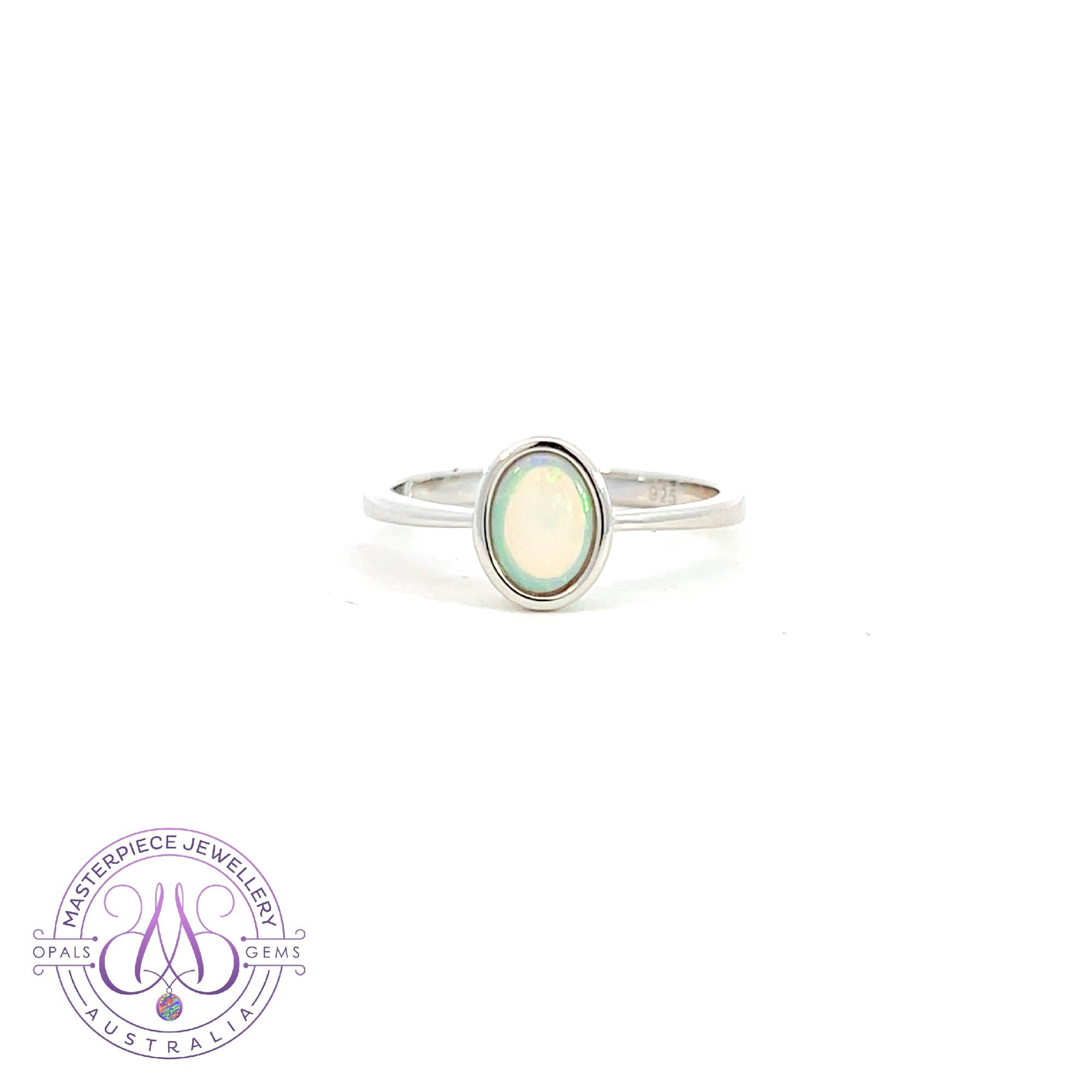 Sterling Silver classic bezel set 7x5mm Crystal Opal ring