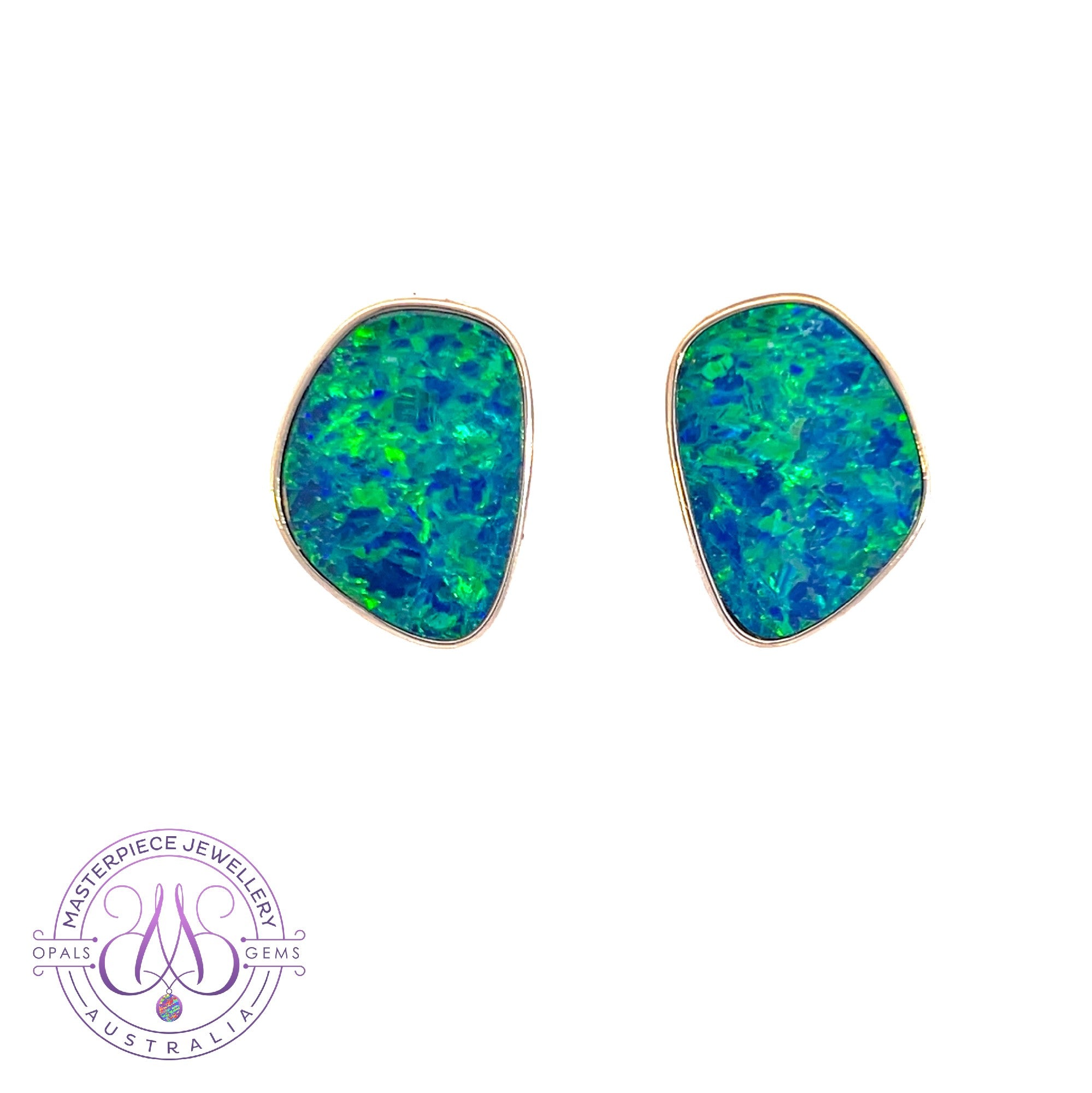 Sterling Silver Large studs rectangular freeform shape Opal doublets