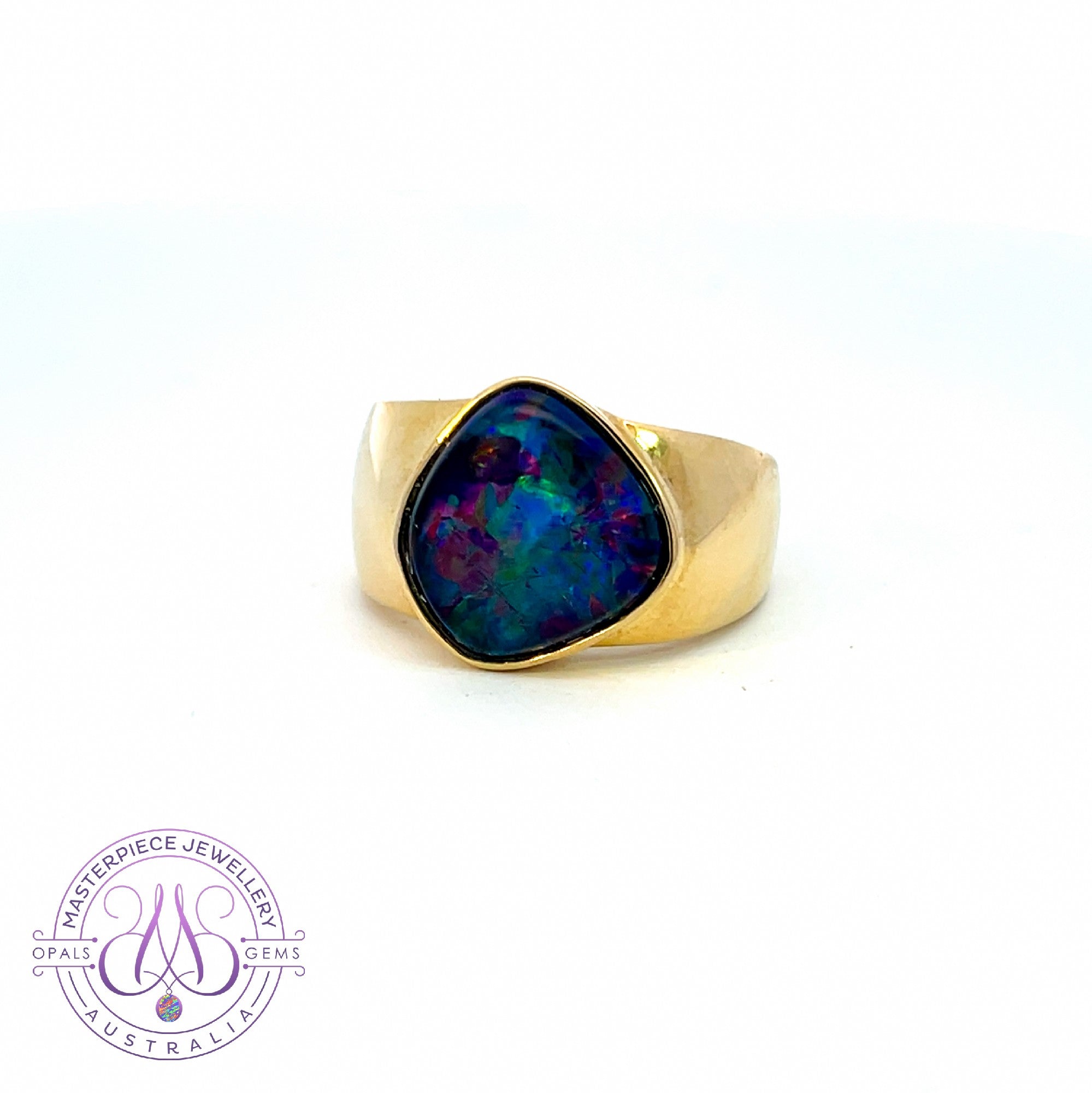 9kt Yellow Gold Freeform Opal triplet mens ring