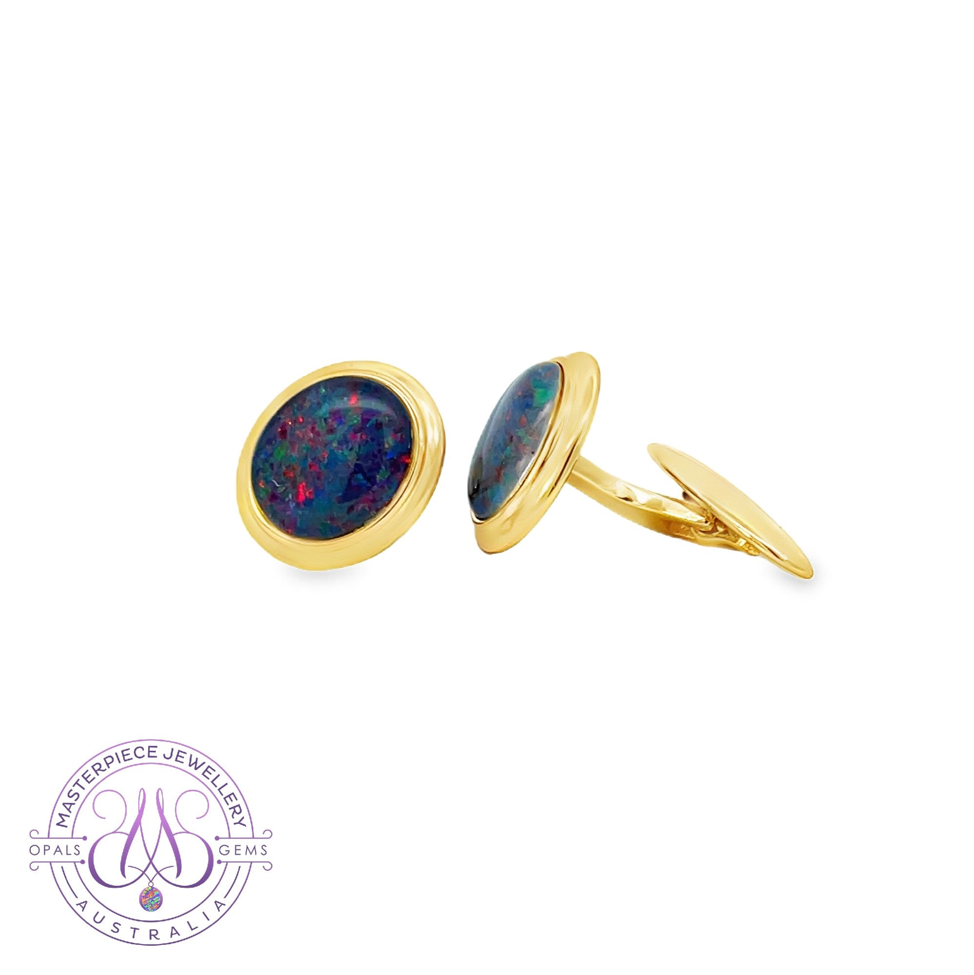 Gold Plated Silver 12x10mm Opal triplet bezel set cufflinks