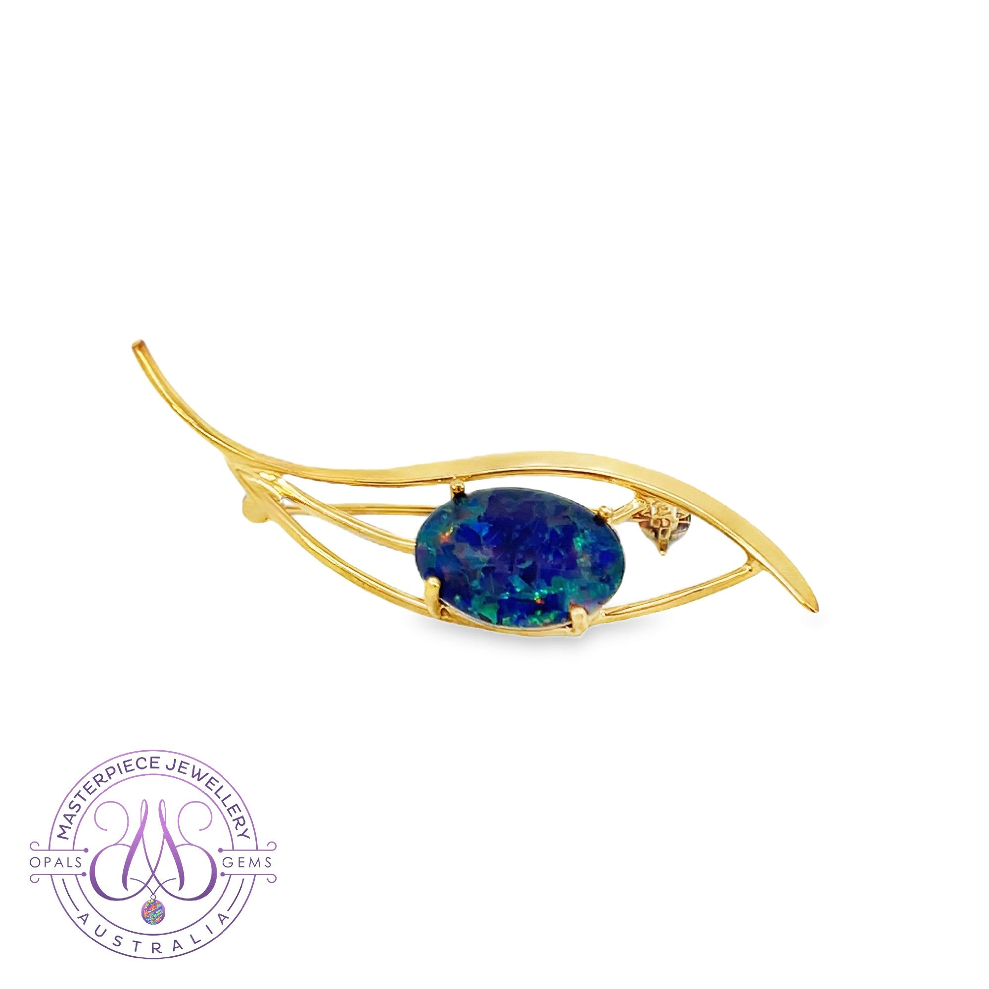 Gold Plated silver wave design Triplet Opal Brooch