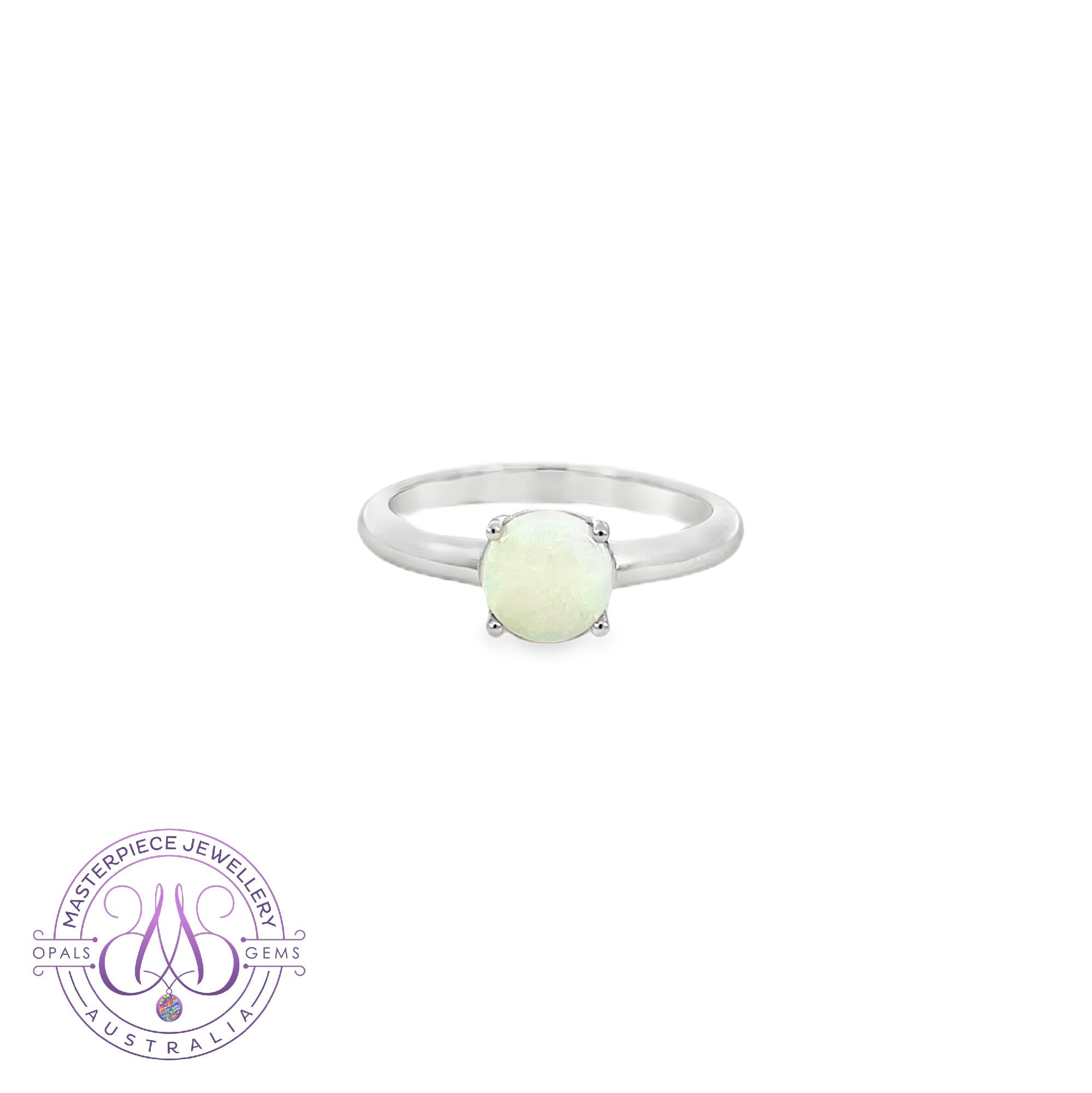 Sterling Silver solitaire White Opal 7mm Round claw set ring