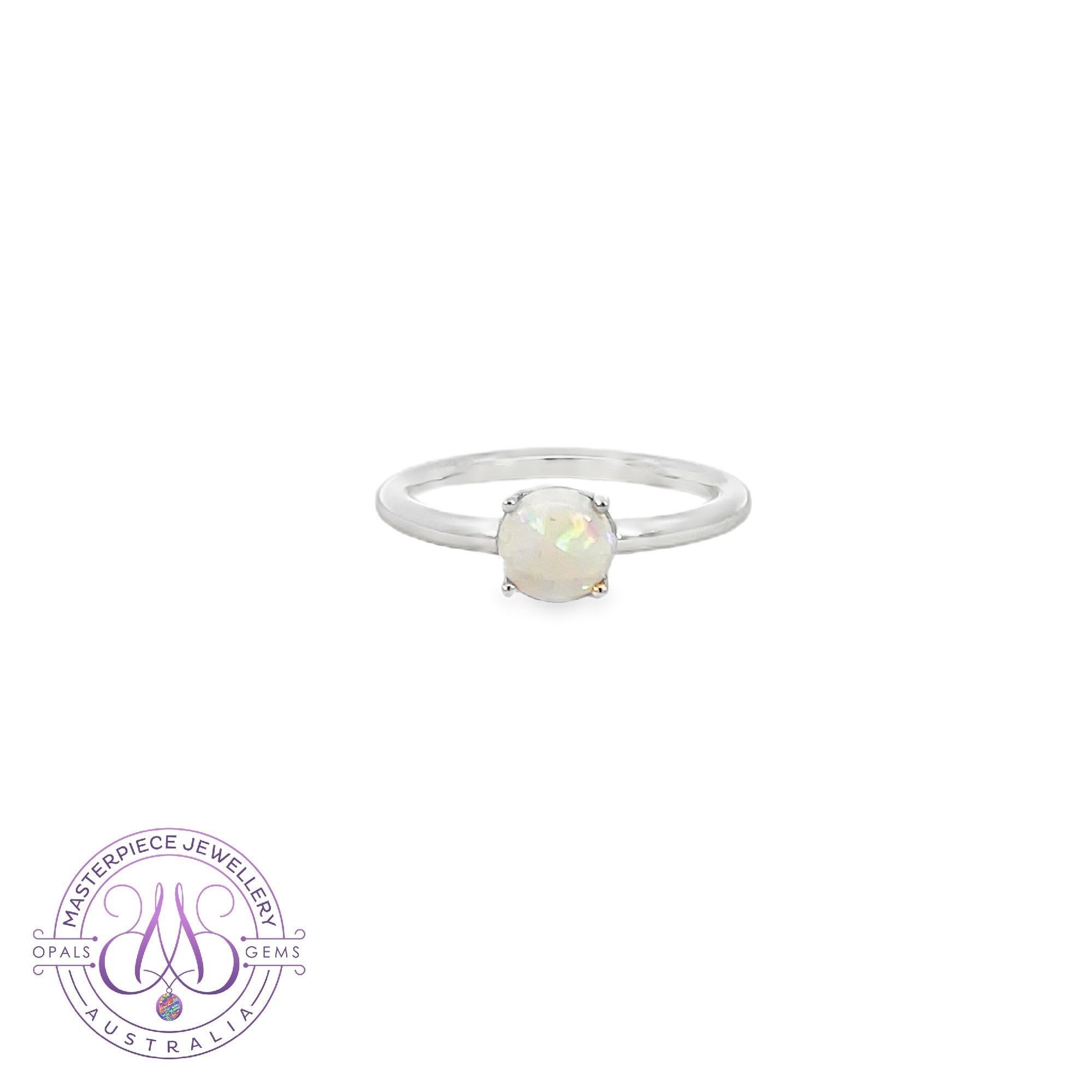 Sterling Silver solitaire Light Opal Round 6mm ring
