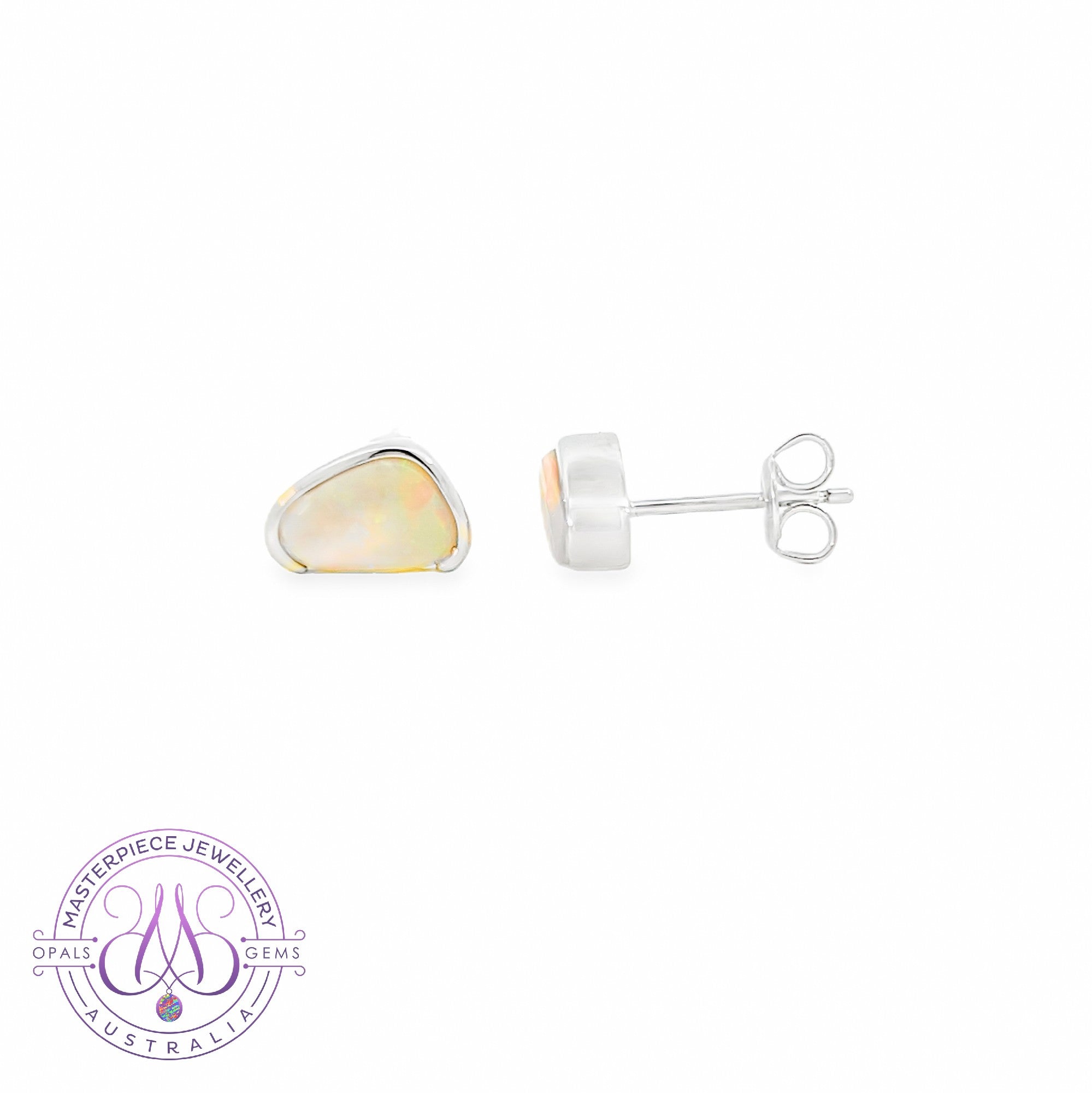 Silver White Opal half bezel freeform 1.62ct studs