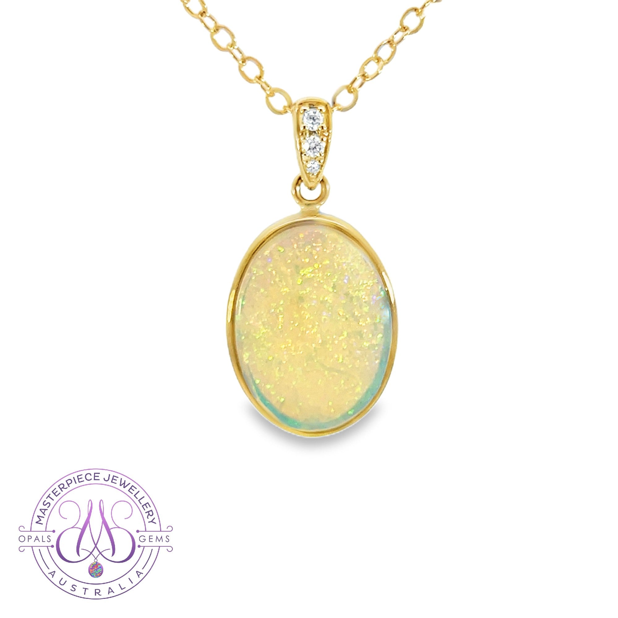 14kt Yellow Gold Oval 4.5ct White Opal pendant