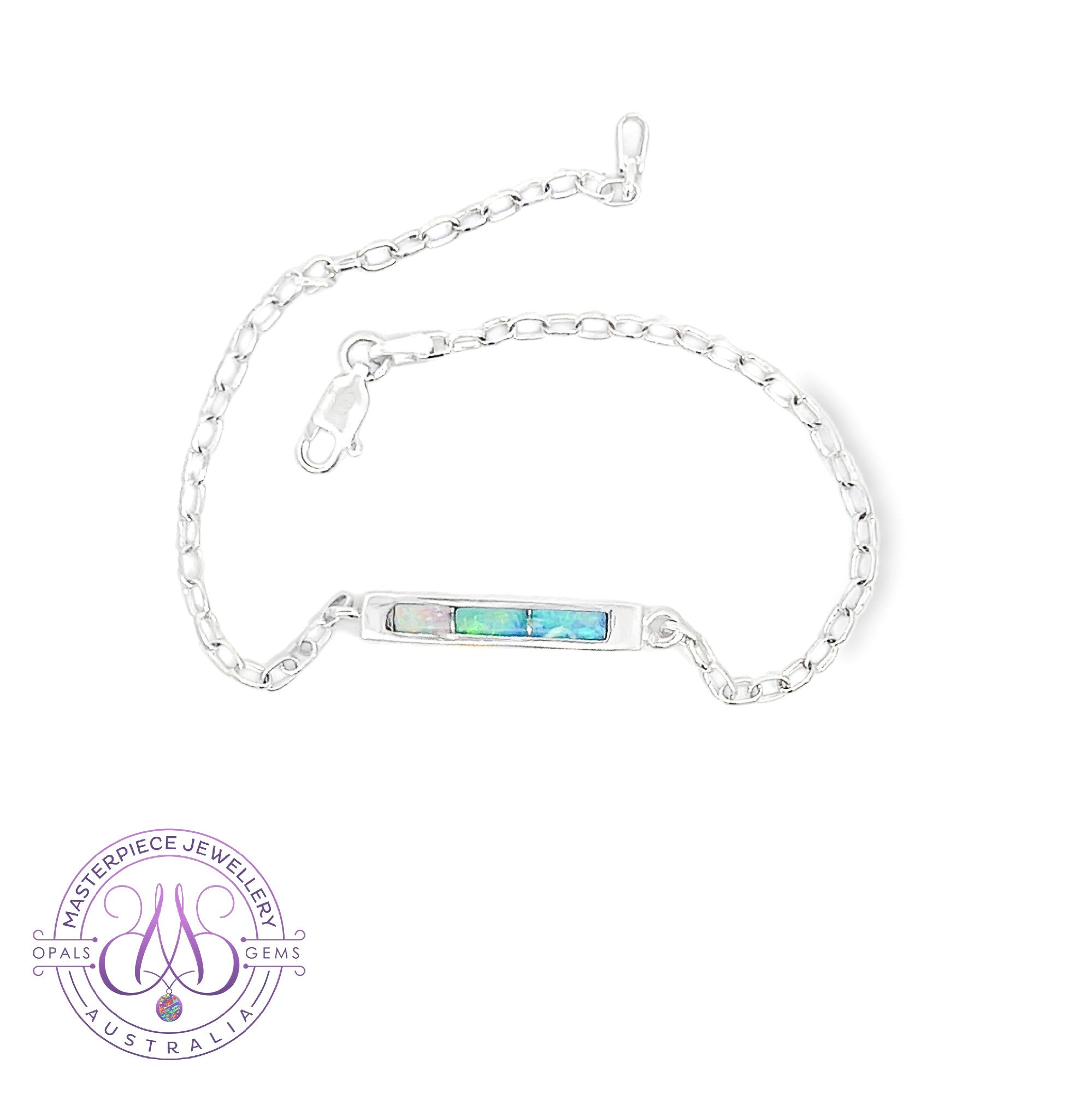 Sterling Silver Opal inlay 3 box bracelet 