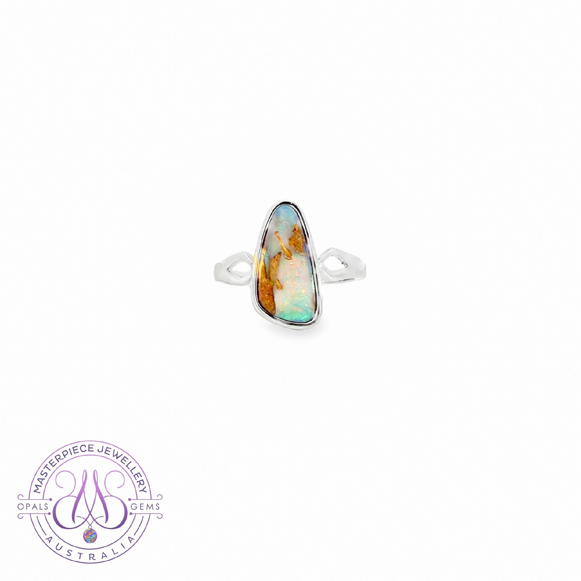 Sterling Silver Boulder Opal ring 14.5x7mm