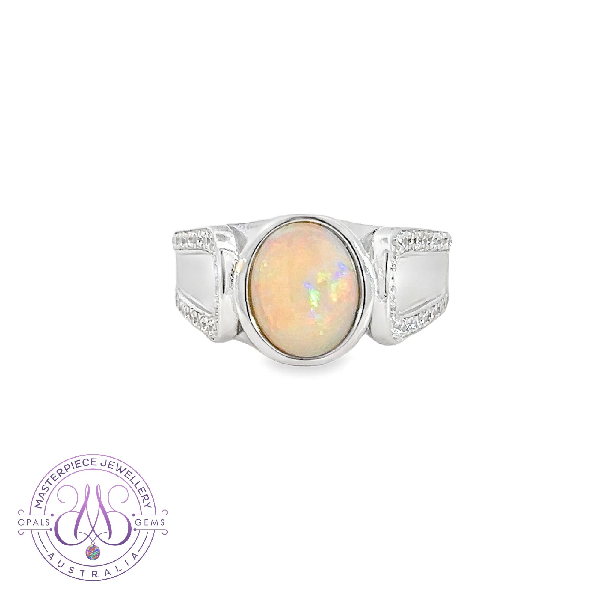 Sterling Silver White Opal 10x8mm with matte finish