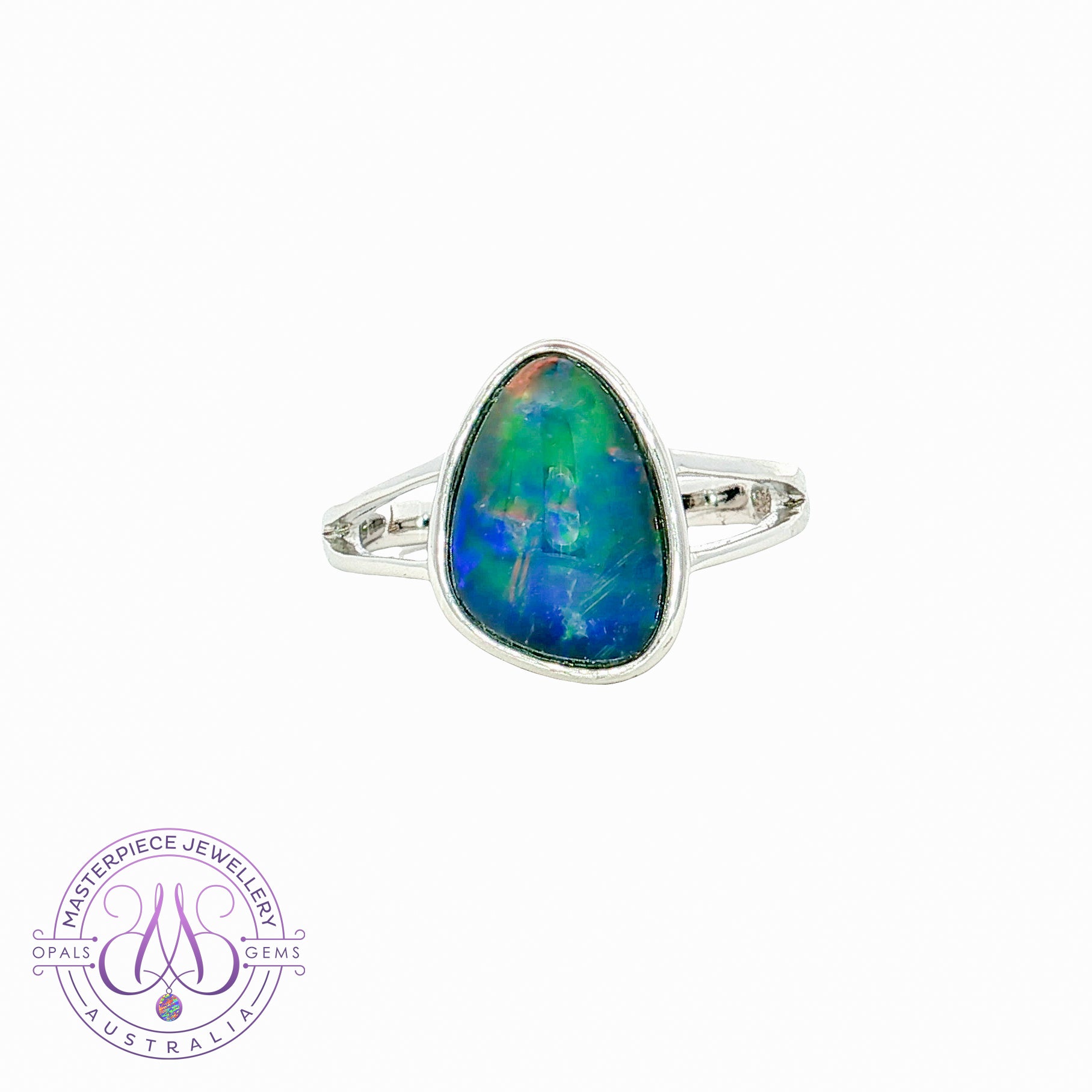 Sterling Silver bezel set triangular Opal triplet 12x8.5mm ring