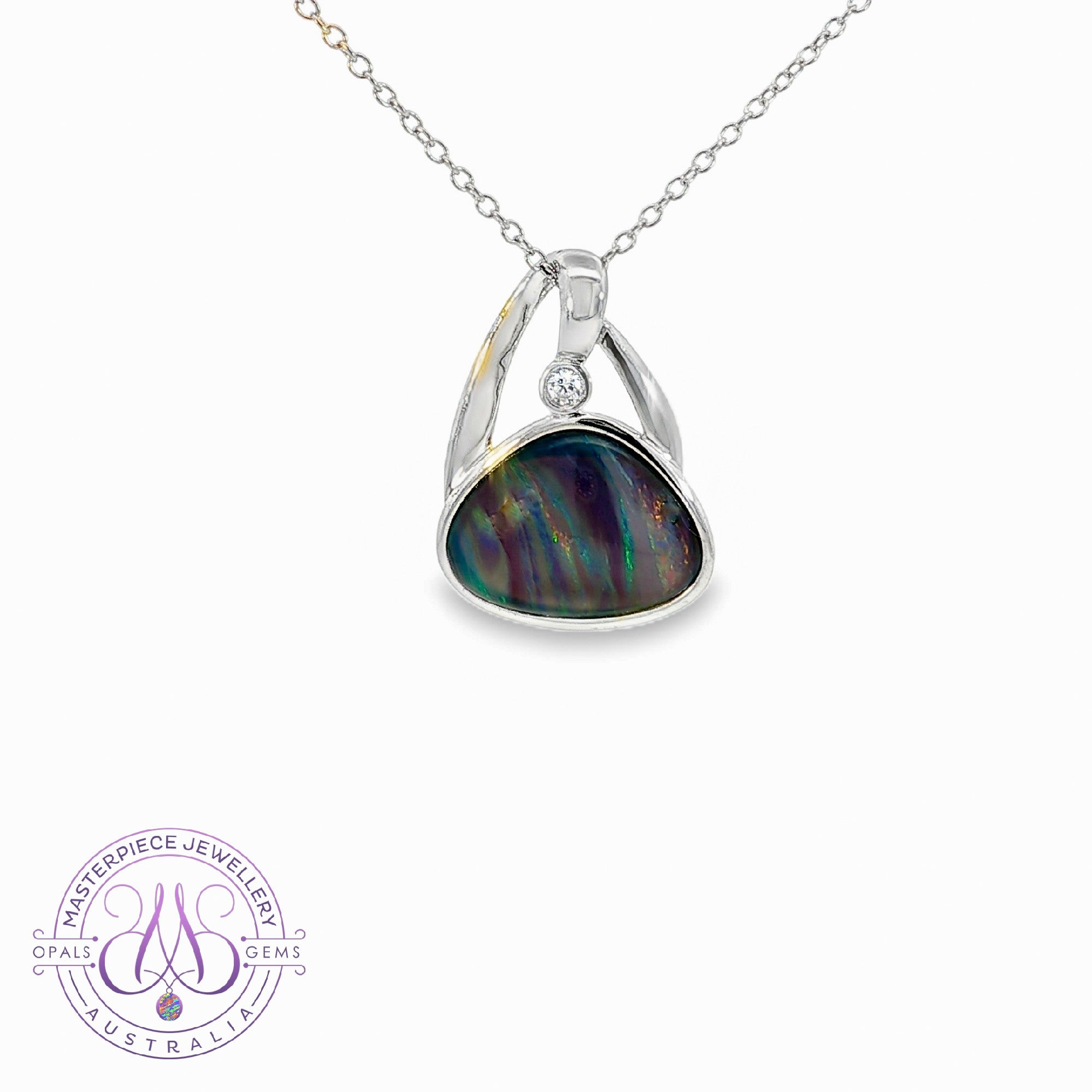 Sterling Silver horizontal set Opal triplet 14x11mm pendant