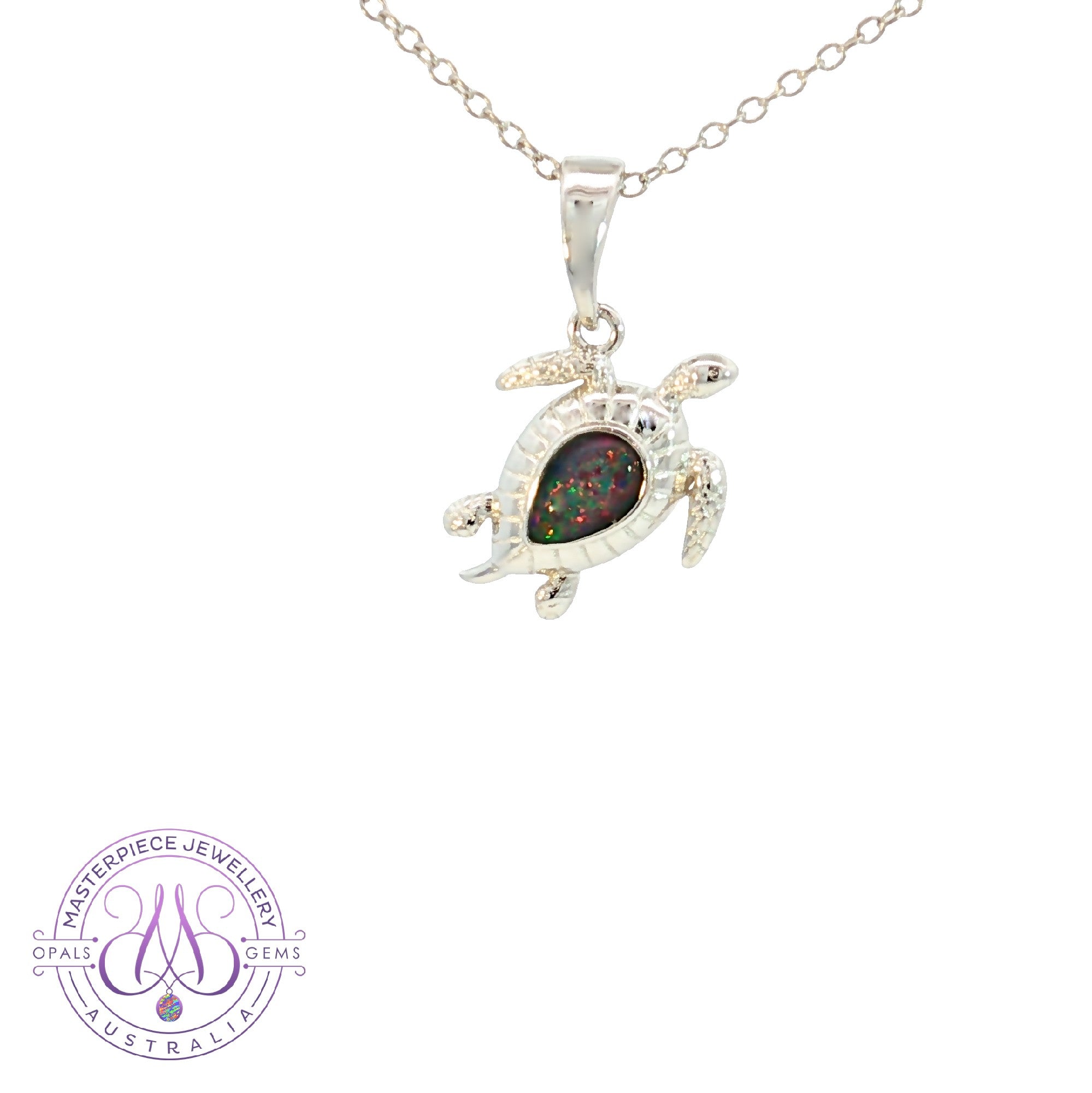 Sterling Silver Turtle Opal triplet pear shape 6x4mm pendant