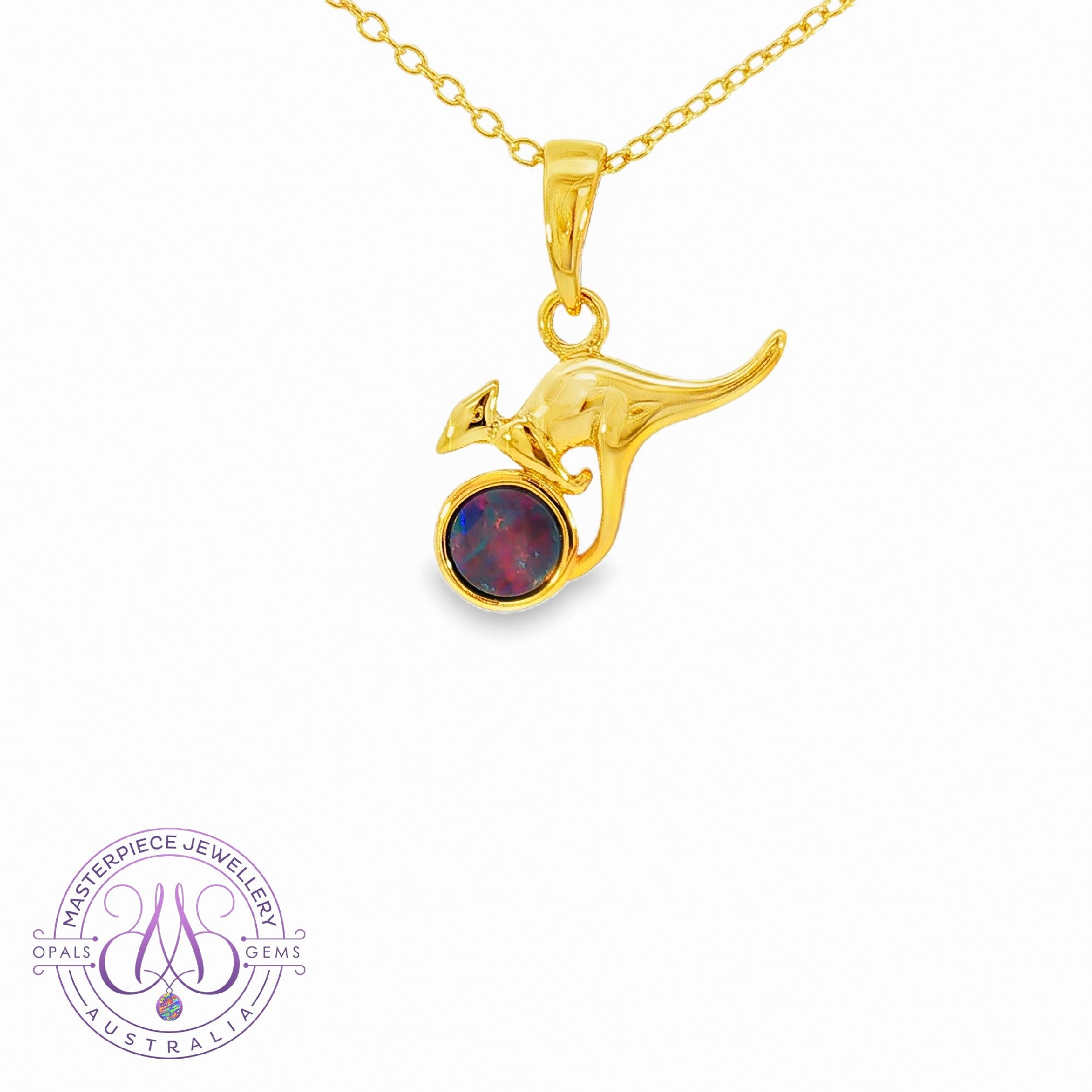 Gold Plated Silver kangaroo round 5mm Opal pendant