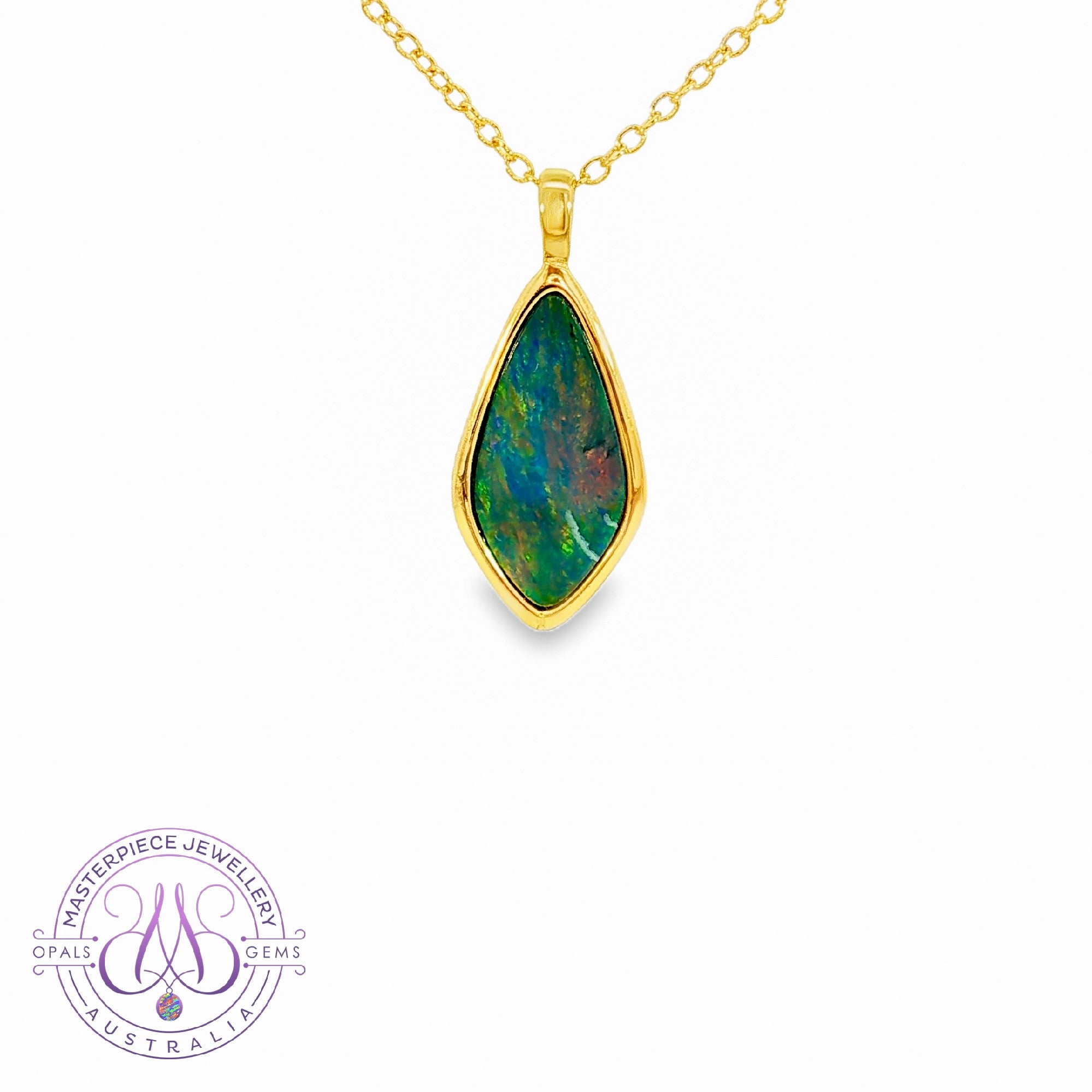 Gold Plated Sterling Silver kite shaped Opal doublet pendant