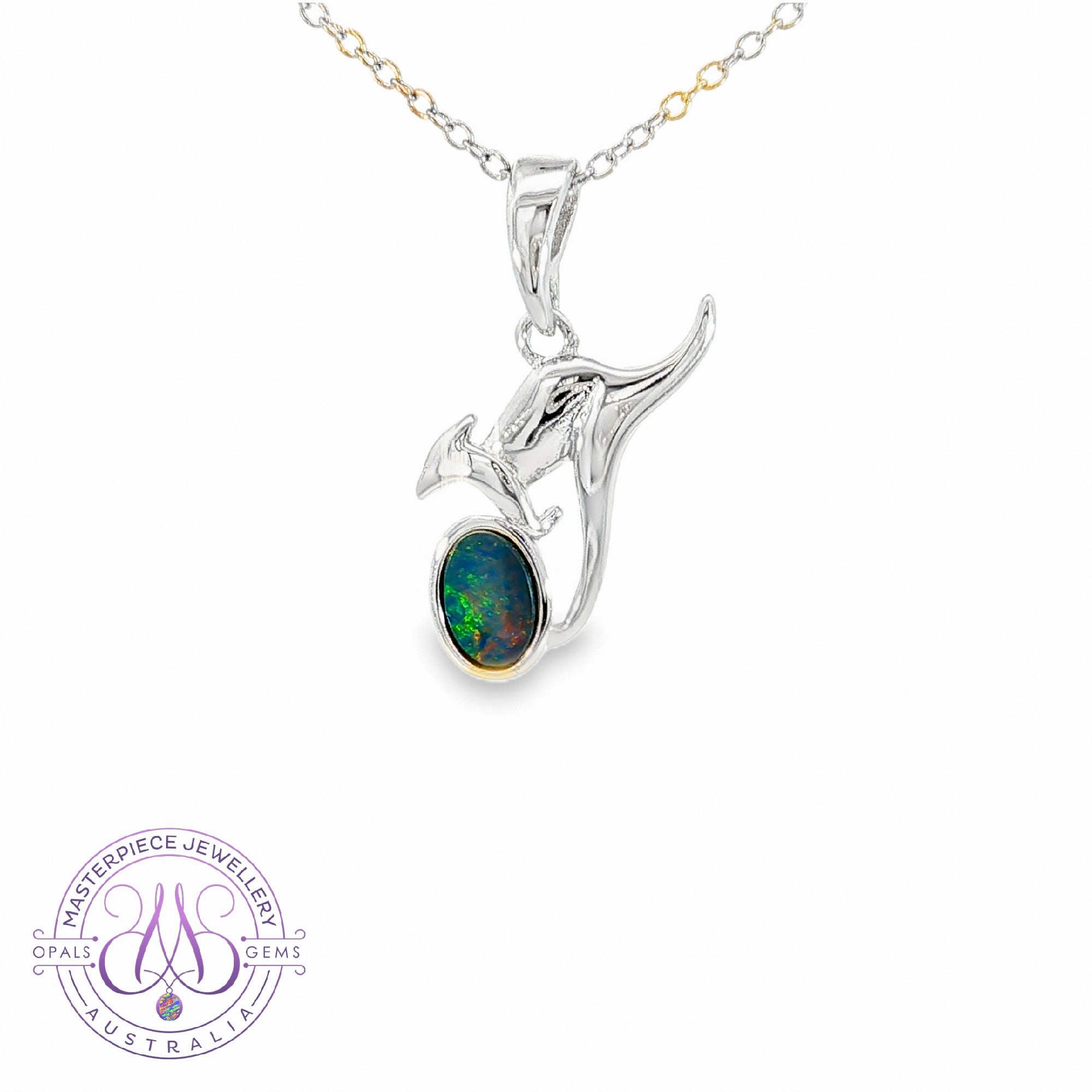 Sterling Silver Kangaroo Oval 6x4mm Opal doublet pendant