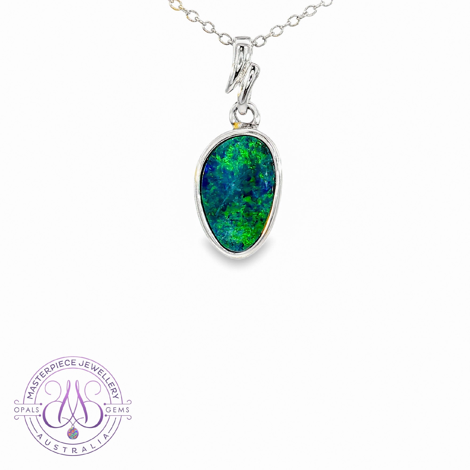 Sterling Silver freeform Green Blue Opal doublet pendant