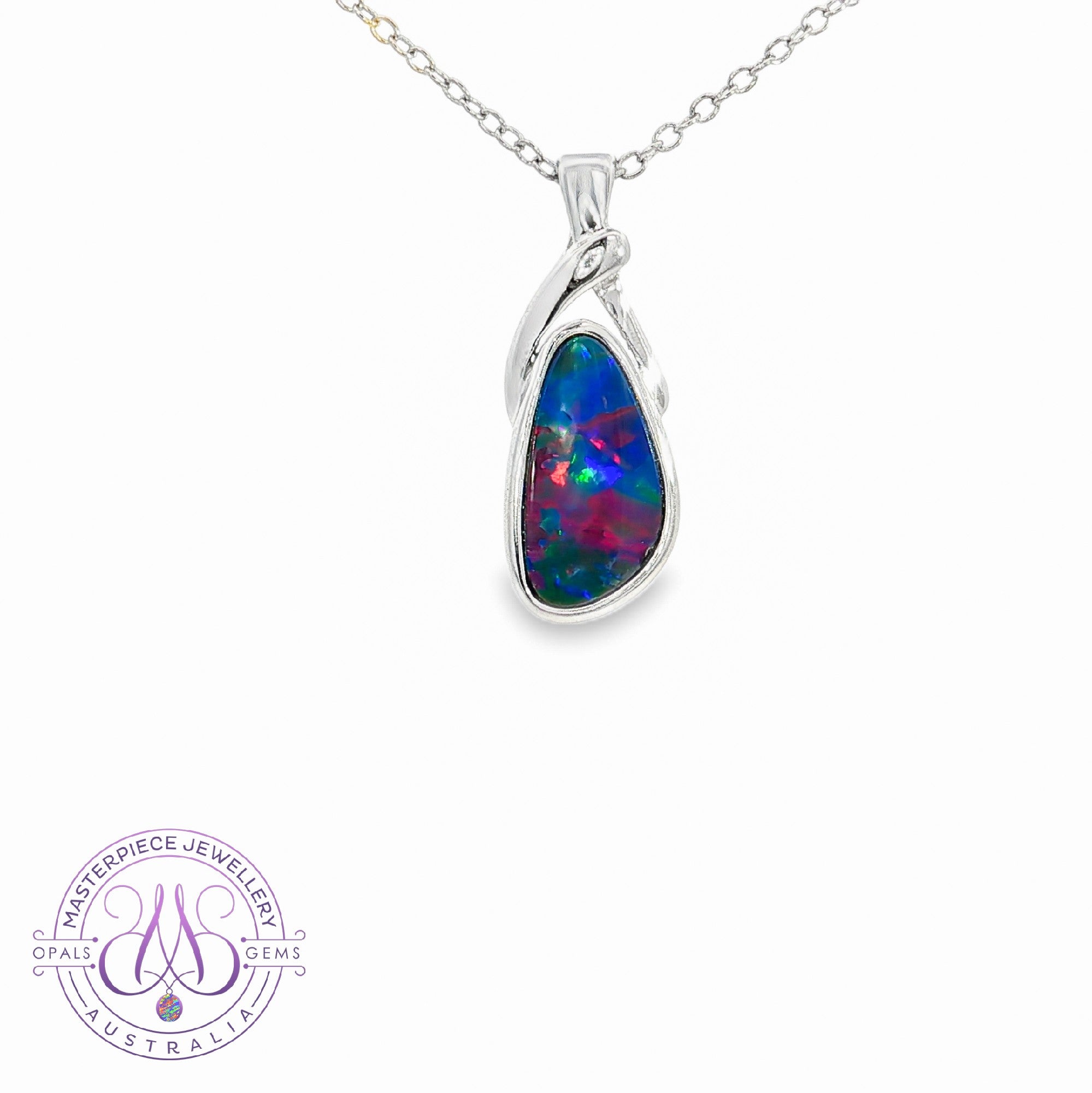 Sterling Silver Opal doublet Red Blue pendant