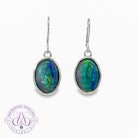 Sterling Silver dangling Opal triplet oval earrings on hooks