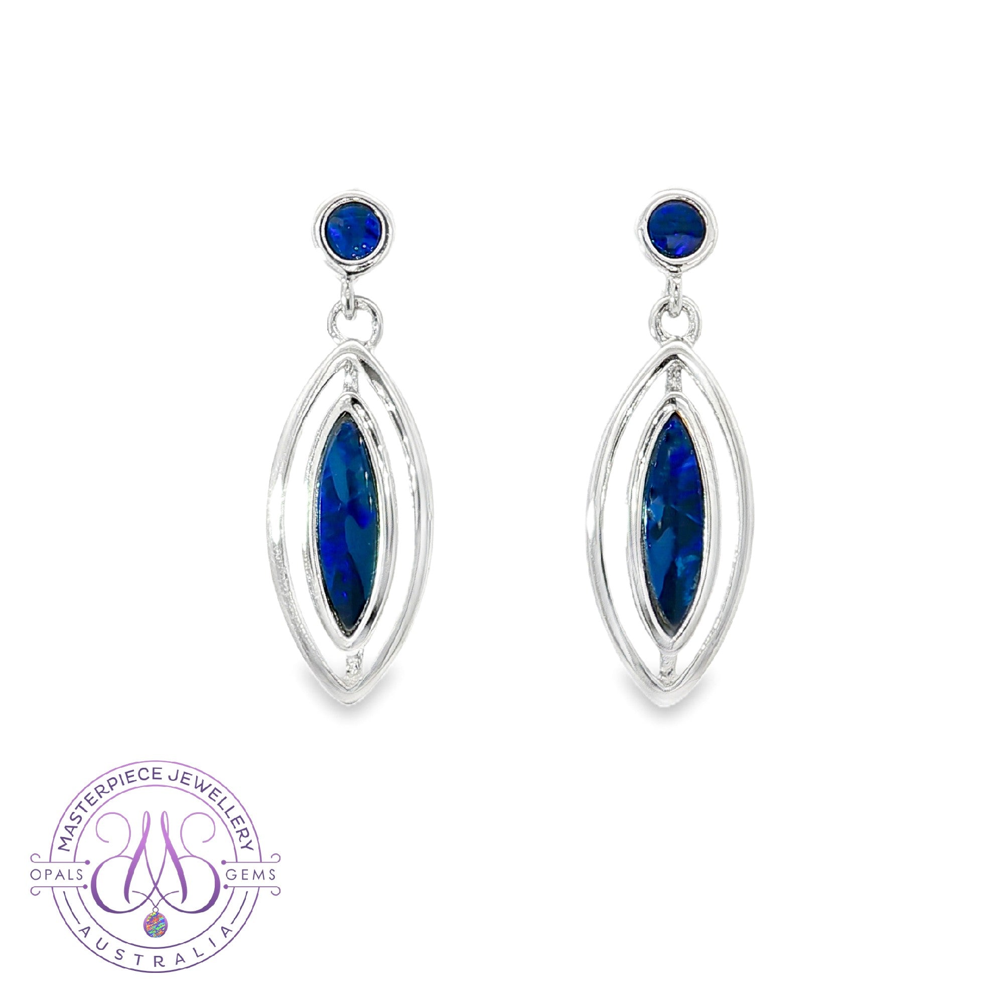 Sterling Silver marquise Blue Opal doublet earrings dangling