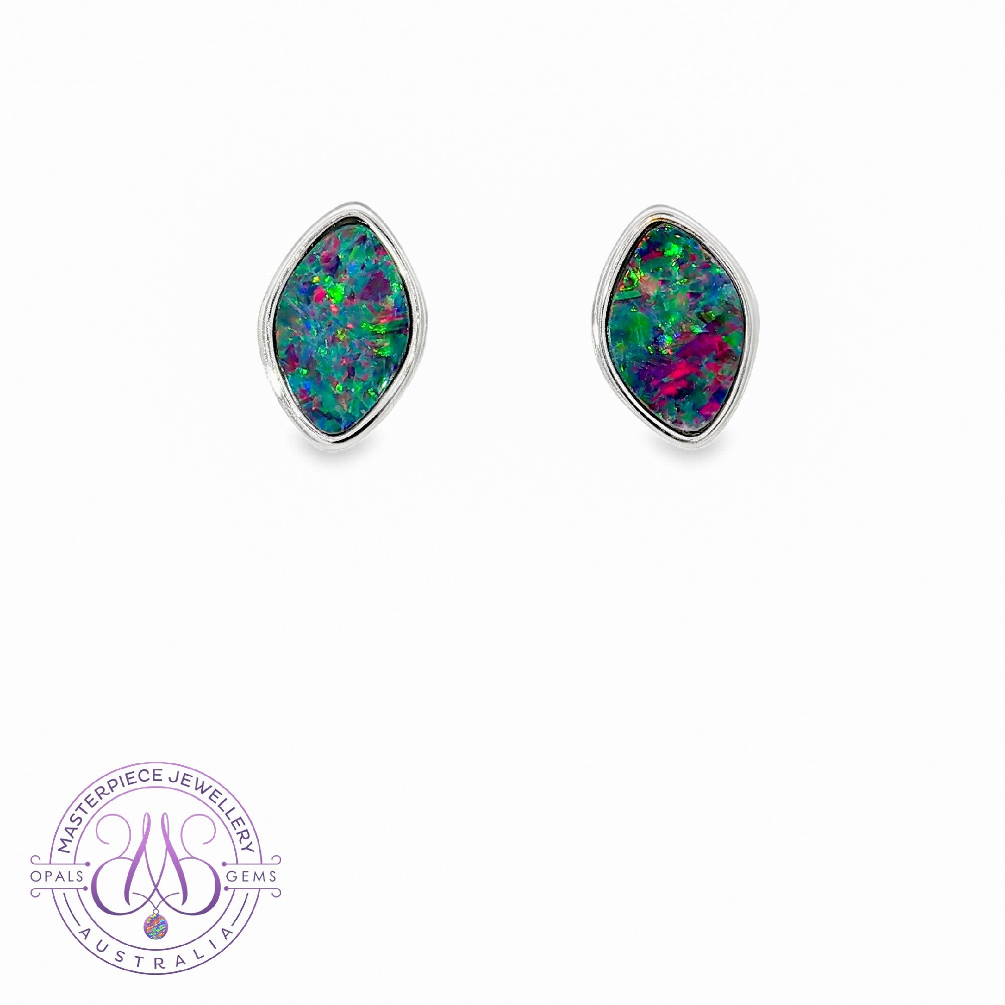 Sterling Silver Red Green Blue diamond shape Opal doublet studs