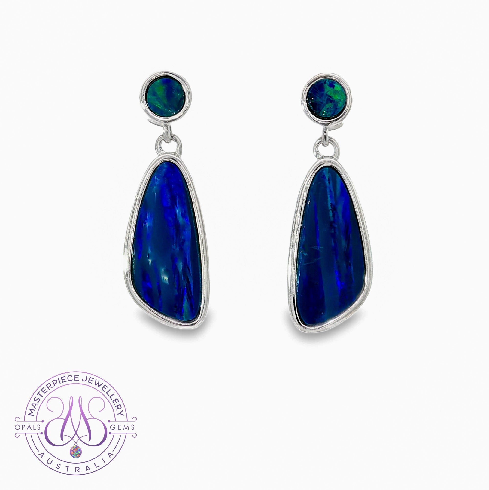 Sterling Silver Blue Opal large doublet dangling drop earrings