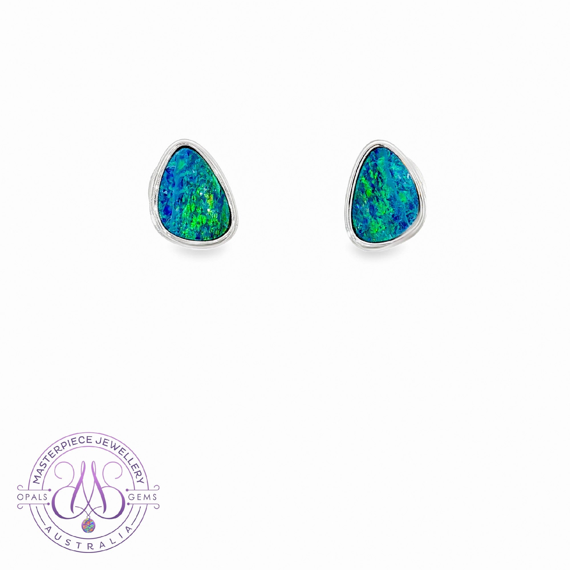 Sterling Silver Green Blue brush Opal doublet studs