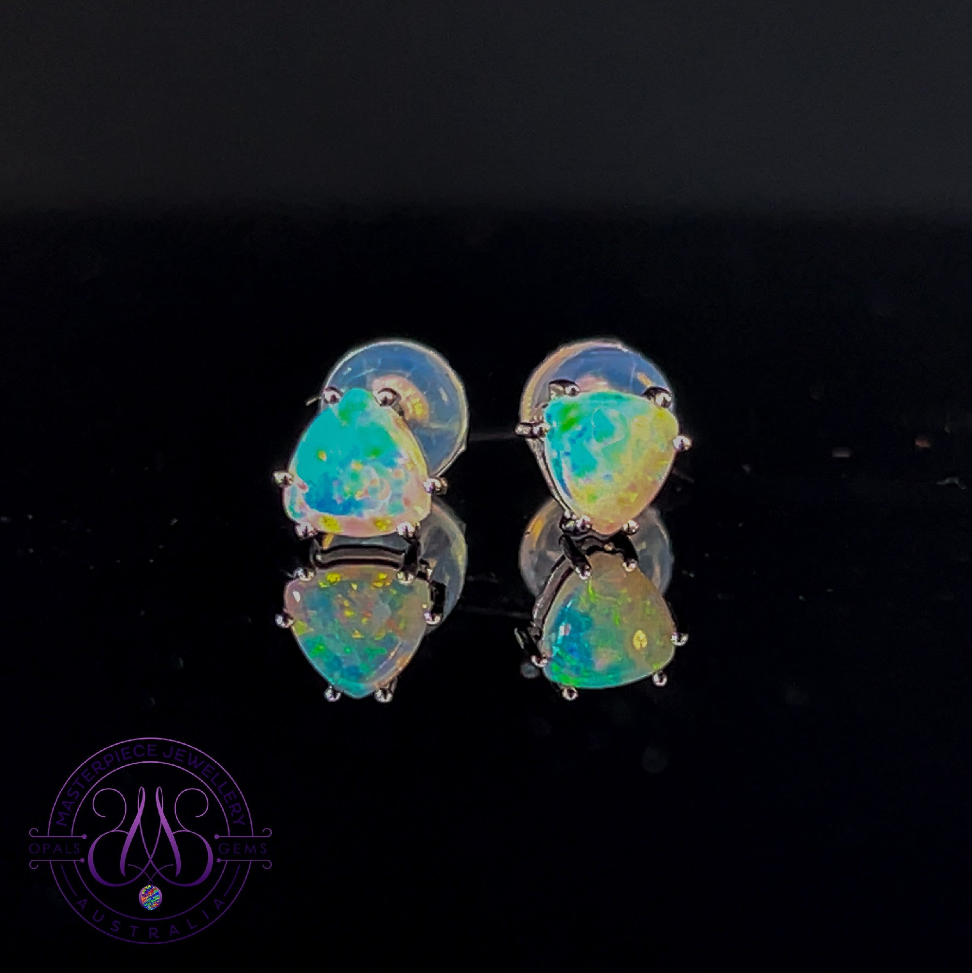9kt White Gold trillion cut Opal studs