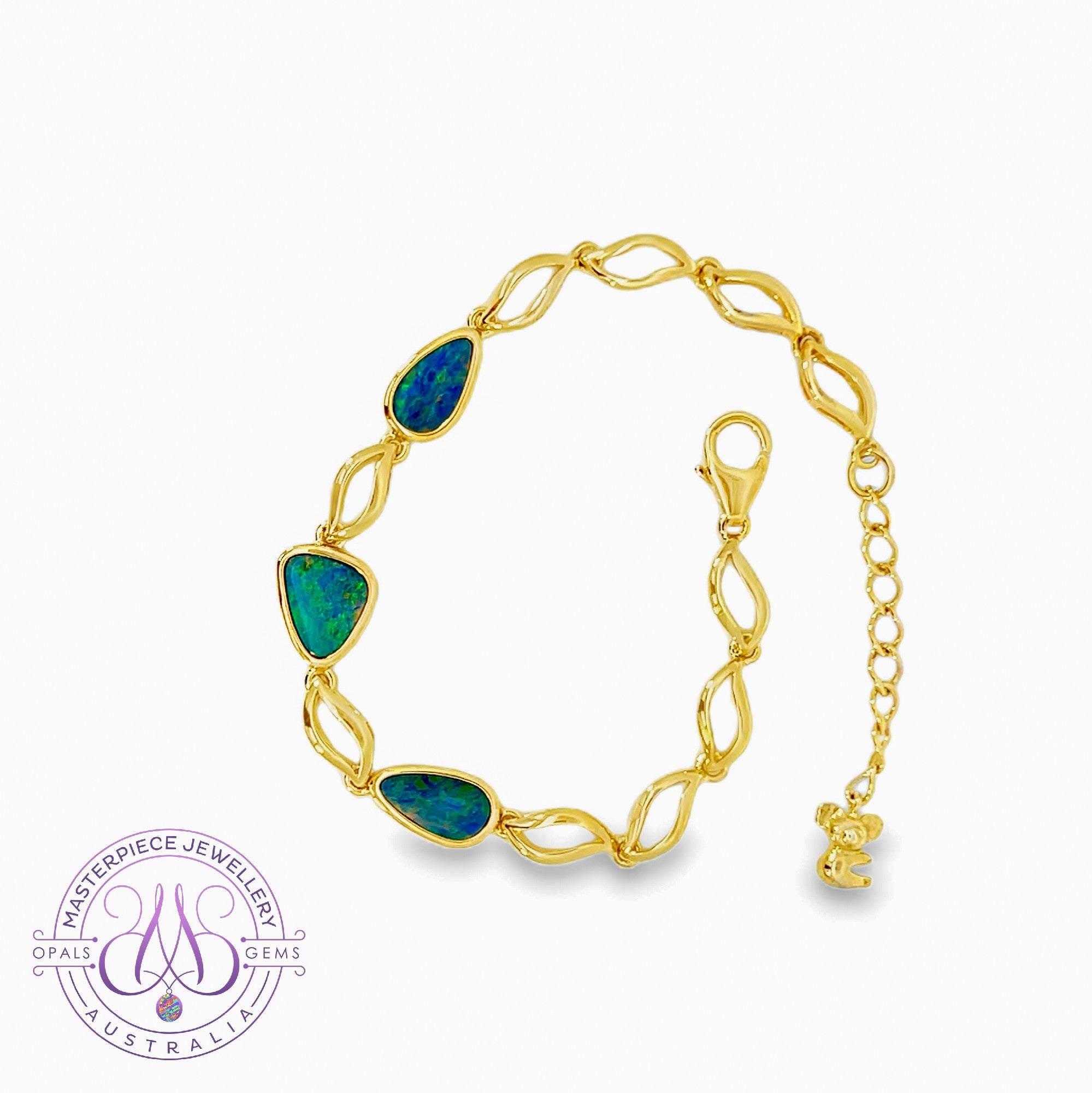 Gold Plated Silver Opal doublet freeform 3 stone bracelet