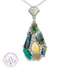18kt White Gold cluster freeform Drop shape Opal pendant with mother of Pearl and diamonds
