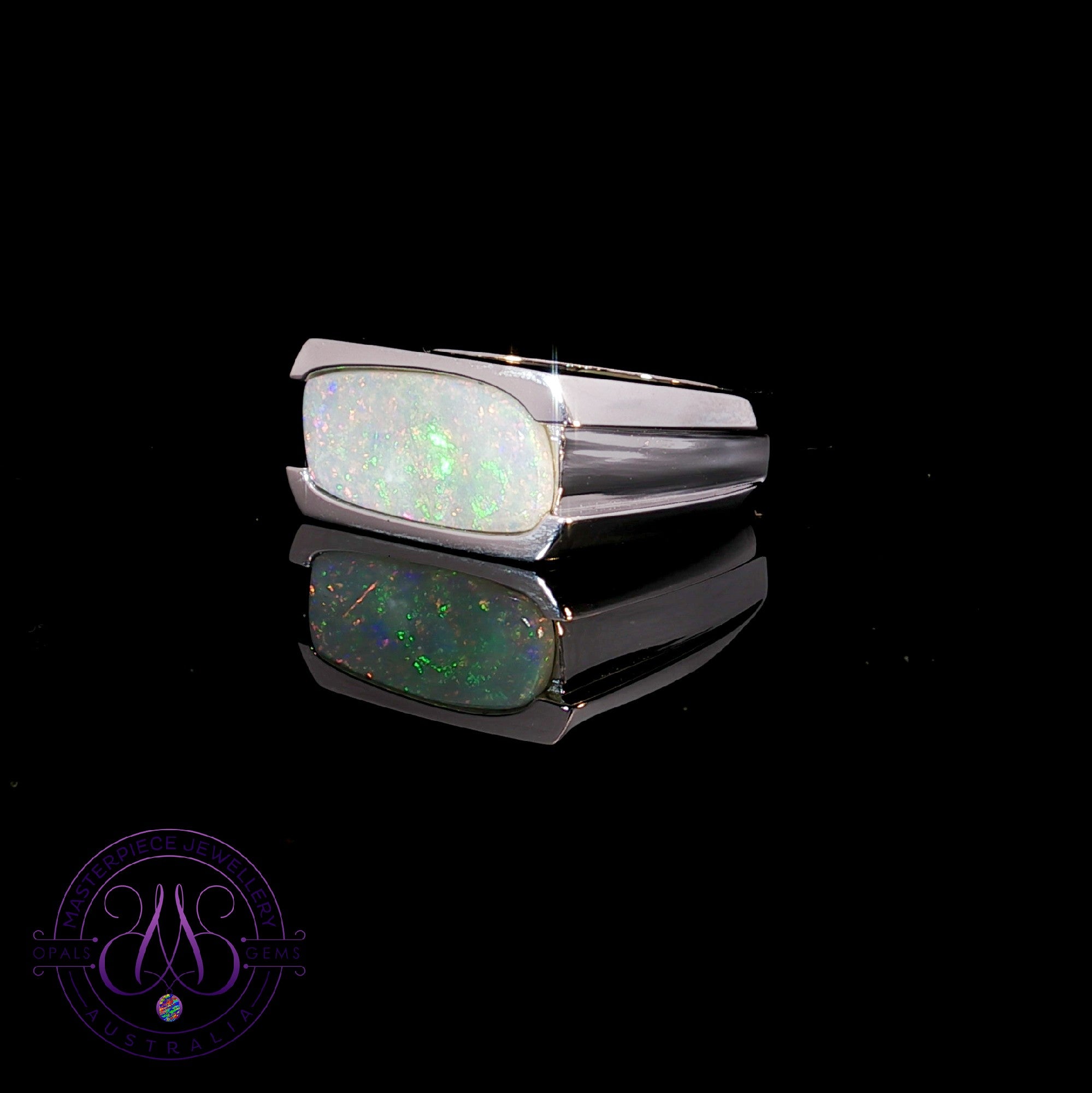 Sterling Silver rectangular White Opal ring