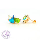 14kt Yellow Gold multi colour studs with Opal, Sapphires and Peridot 