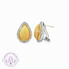18kt White and yellow Gold statement pearshape Opal 7.67ct halo huggie studs