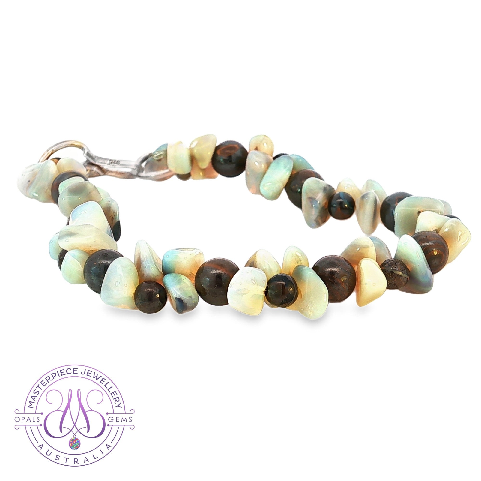Sterling Silver beaded Boulder Opal bracelet