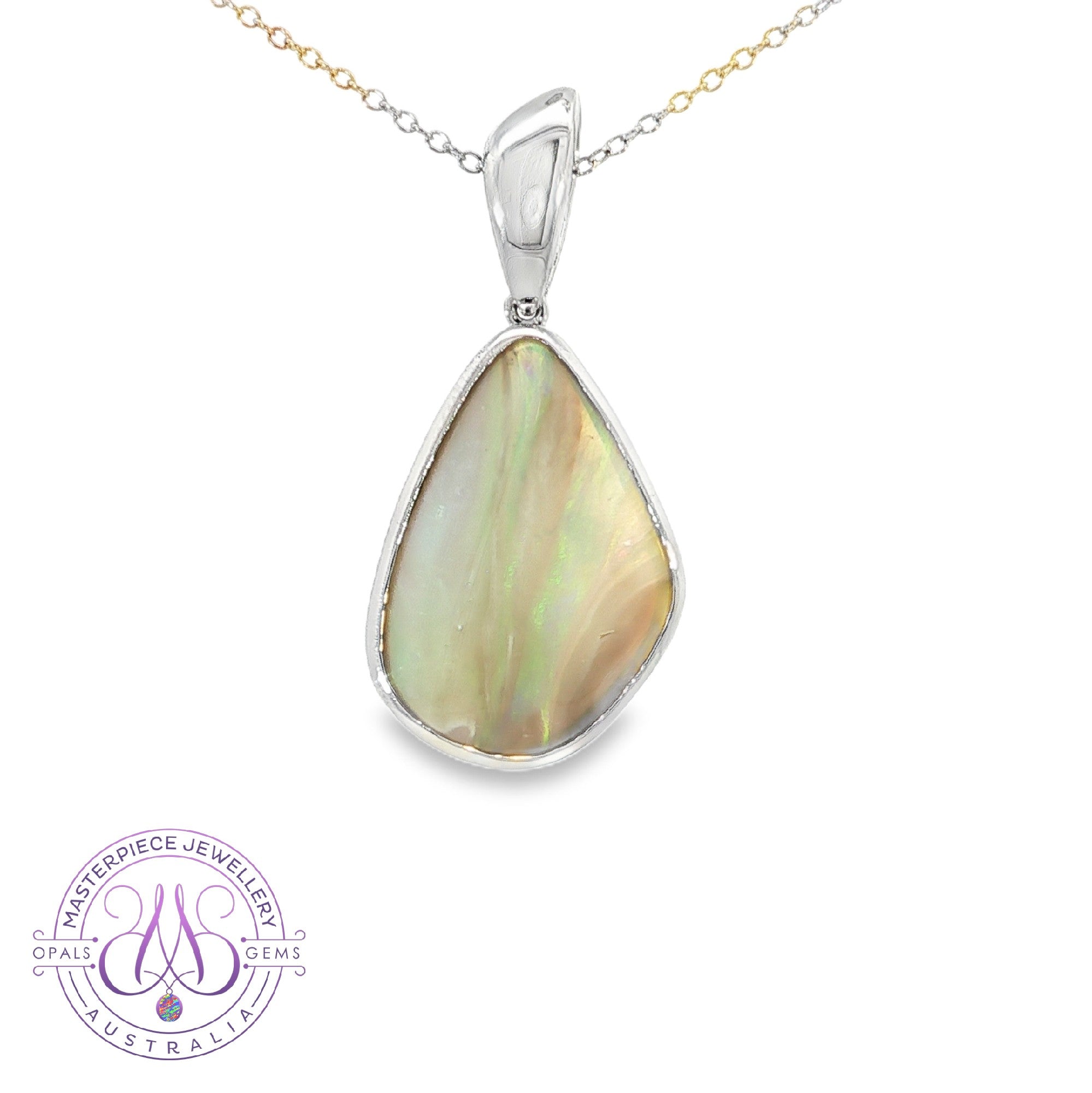 Sterling Silver Black Opal pastel colour freeform pendant