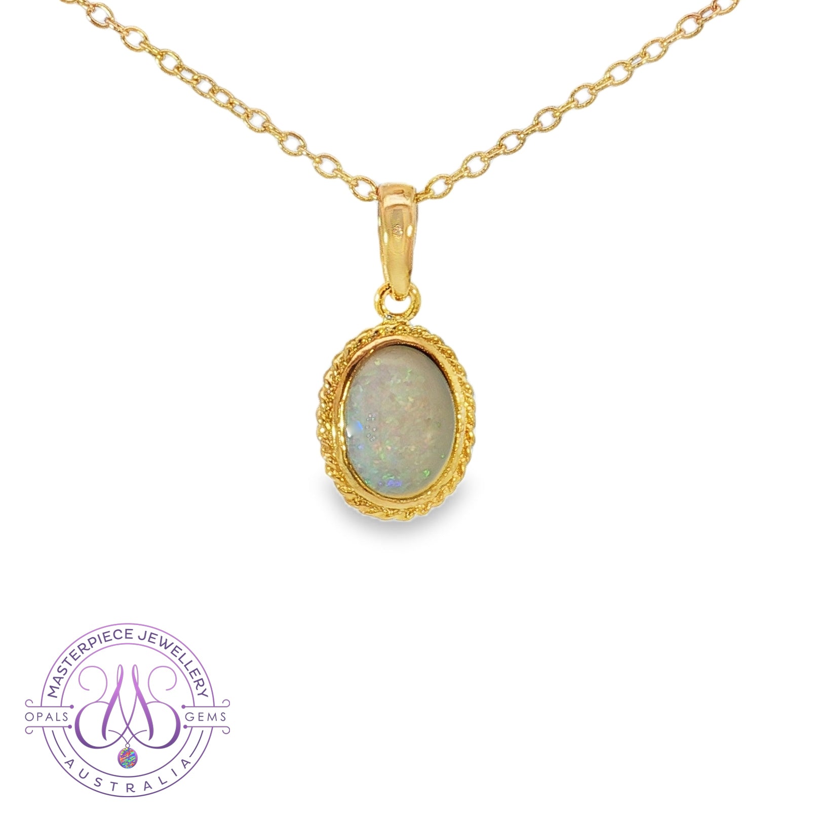 Gold Plated 8x6mm White Opal classic pendant