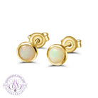 Gold Plated Silver 6mm White Opal Round bezel set stud earrings