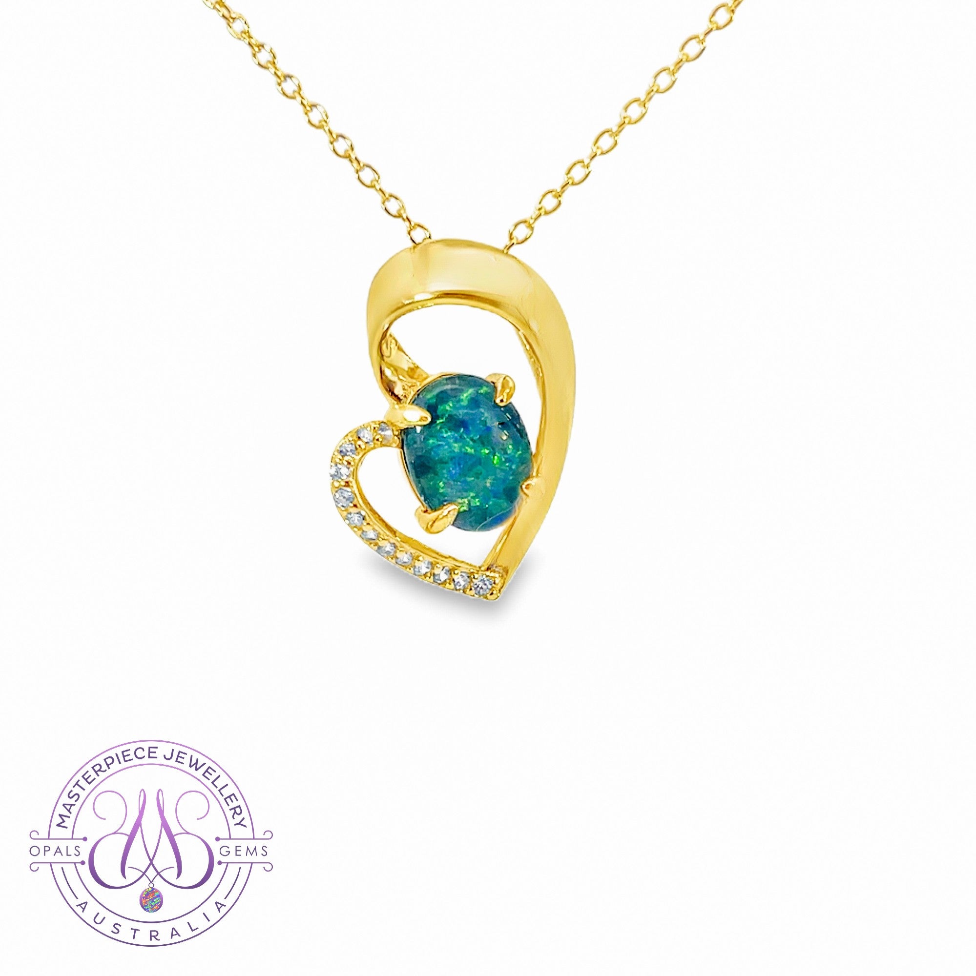 Gold Plated Heart design Opal triplet 9x7mm pendant