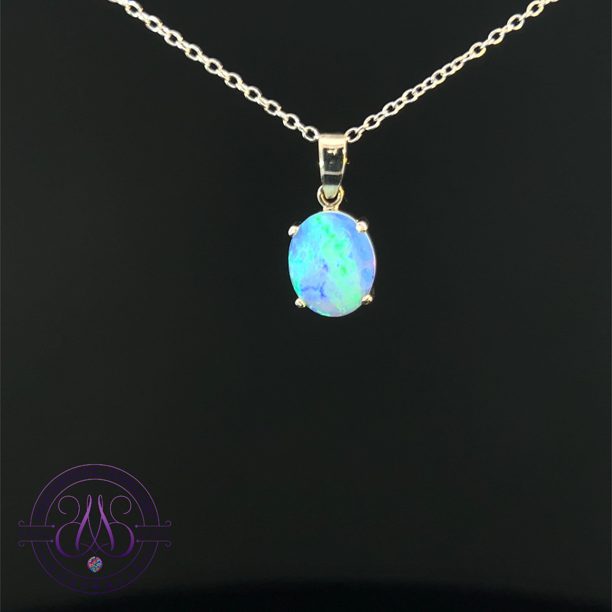14kt White Gold 10x8mm Crystal Opal classic pendant